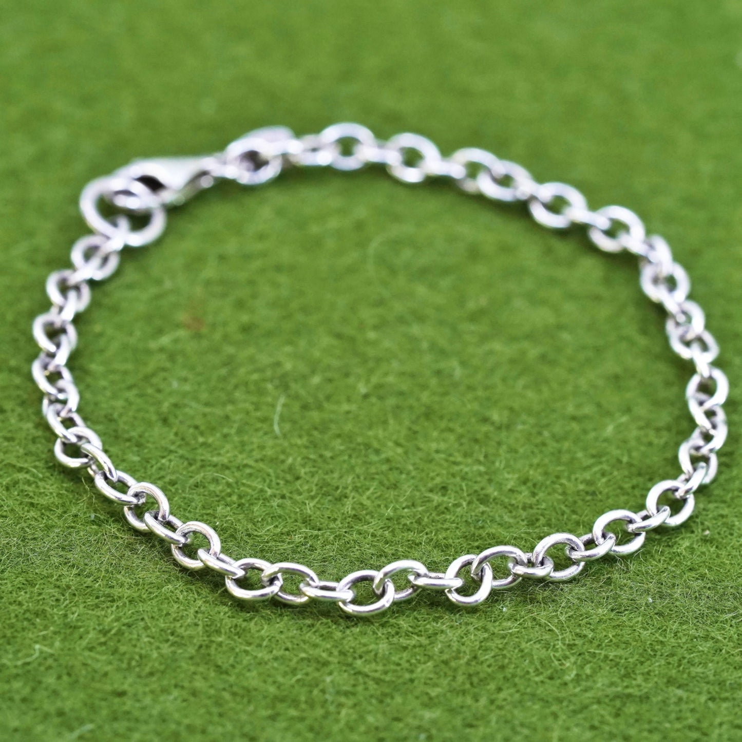 7.25", 4mm, Vintage SLC sterling 925 silver handmade circle link charm bracelet