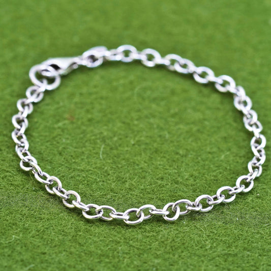 7.25", 4mm, Vintage SLC sterling 925 silver handmade circle link charm bracelet