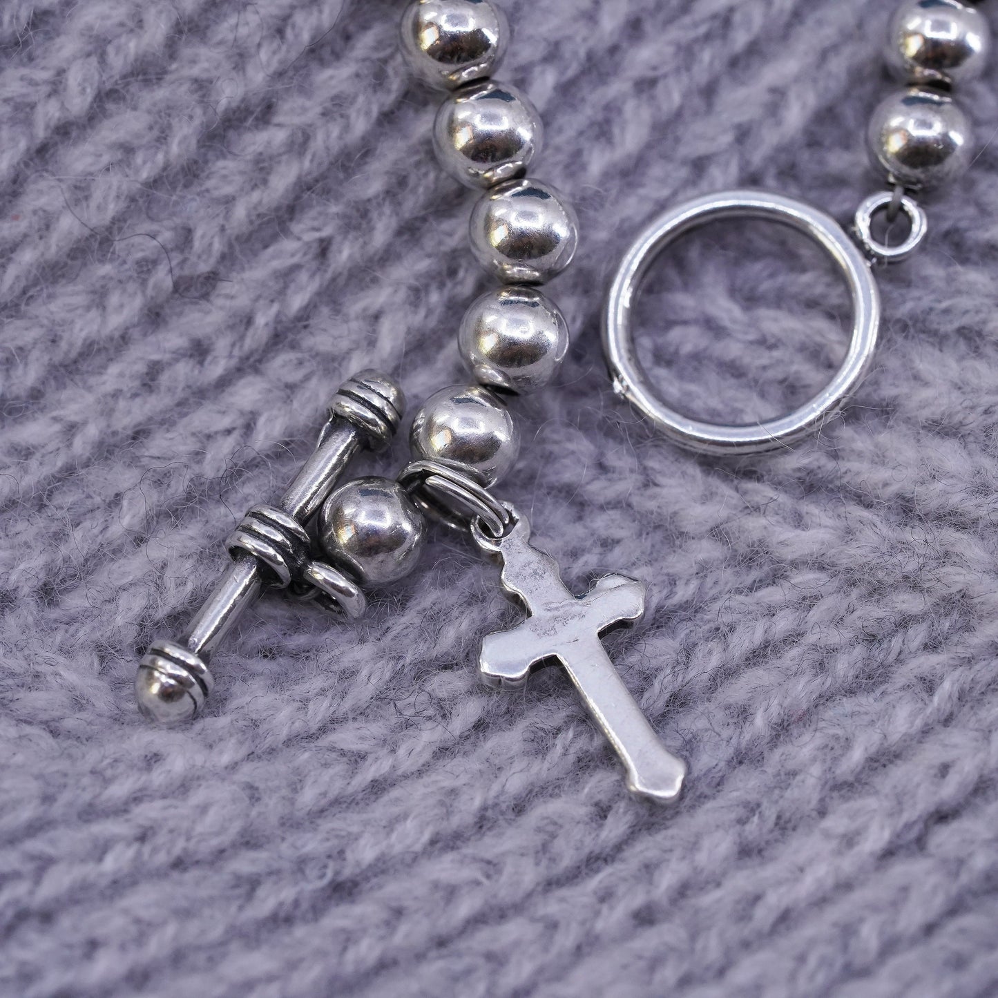 6.25” Italy Sterling silver handmade chain, 925 beads bracelet with cross charm
