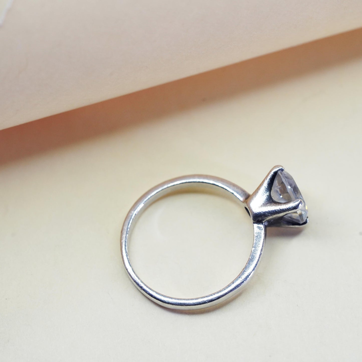 Size 6.5, Vintage handmade sterling 925 silver engagement cz ring