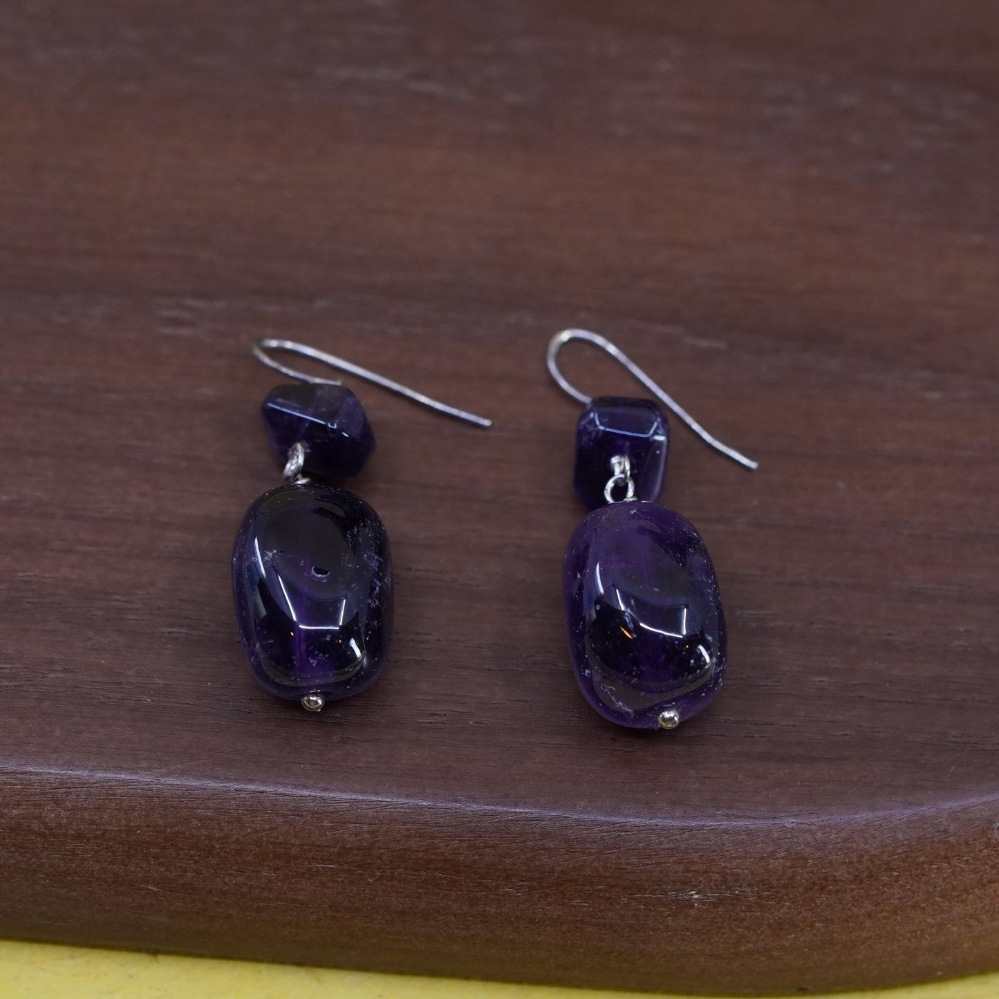 Vintage Sterling 925 silver handmade earrings with amethyst nugget
