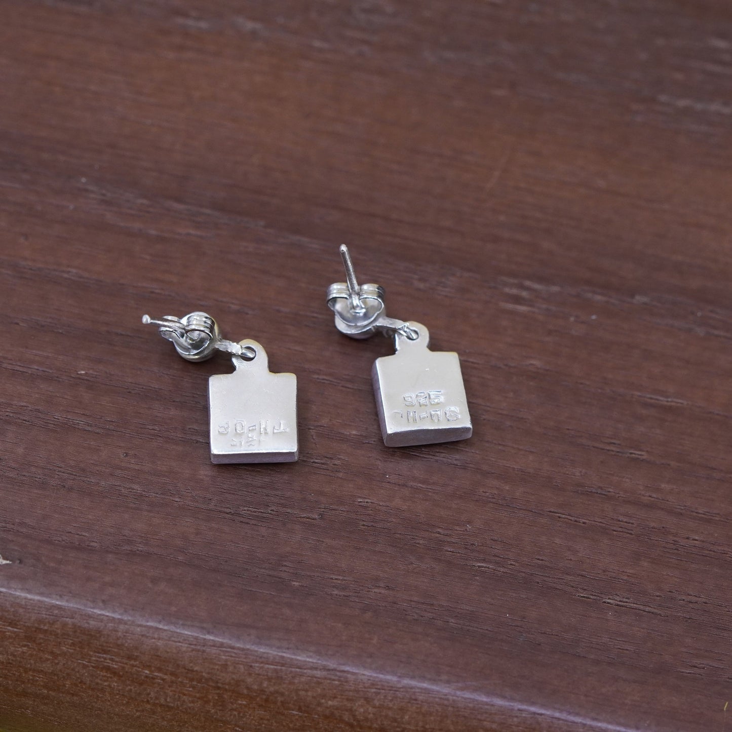 Vintage Mexico Sterling silver handmade earrings, 925 square dangle w/ abalone