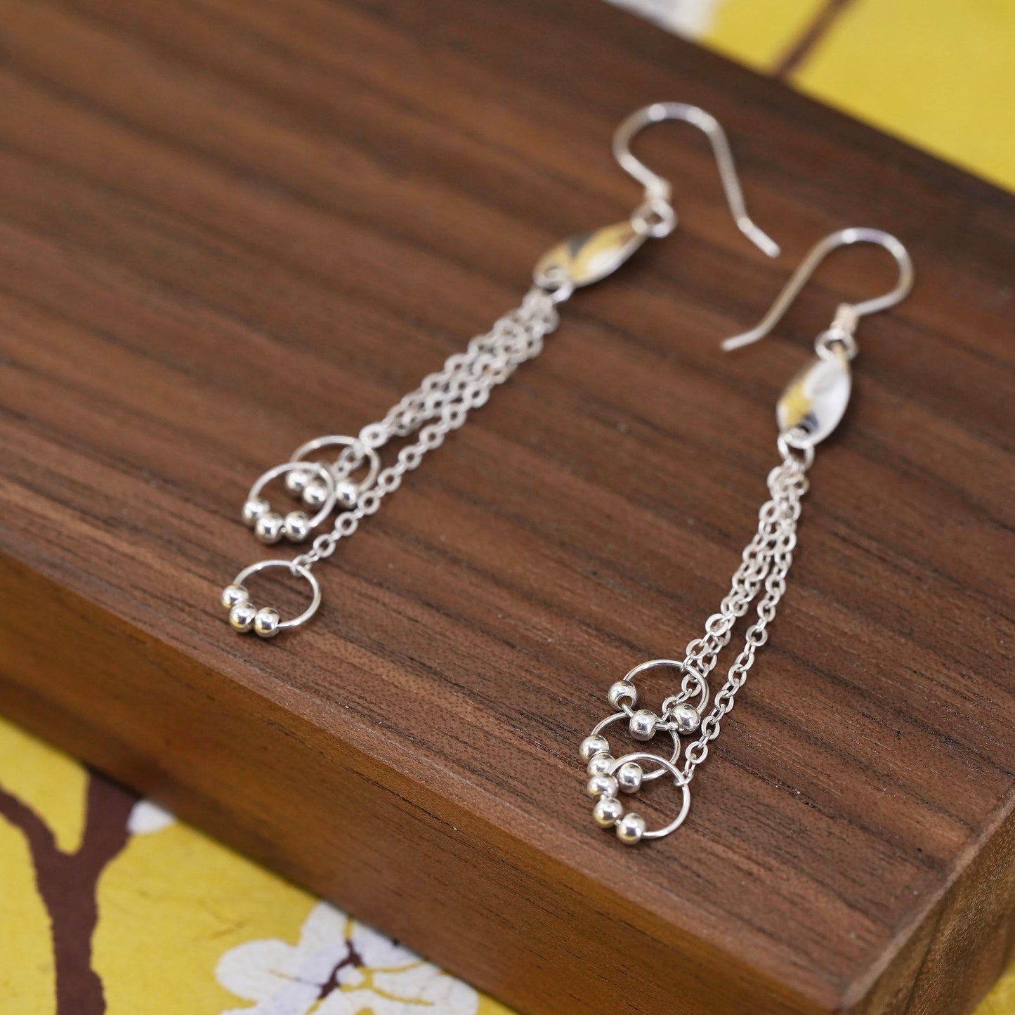 Vintage Sterling silver Handmade earrings, 925 chain with bead circles