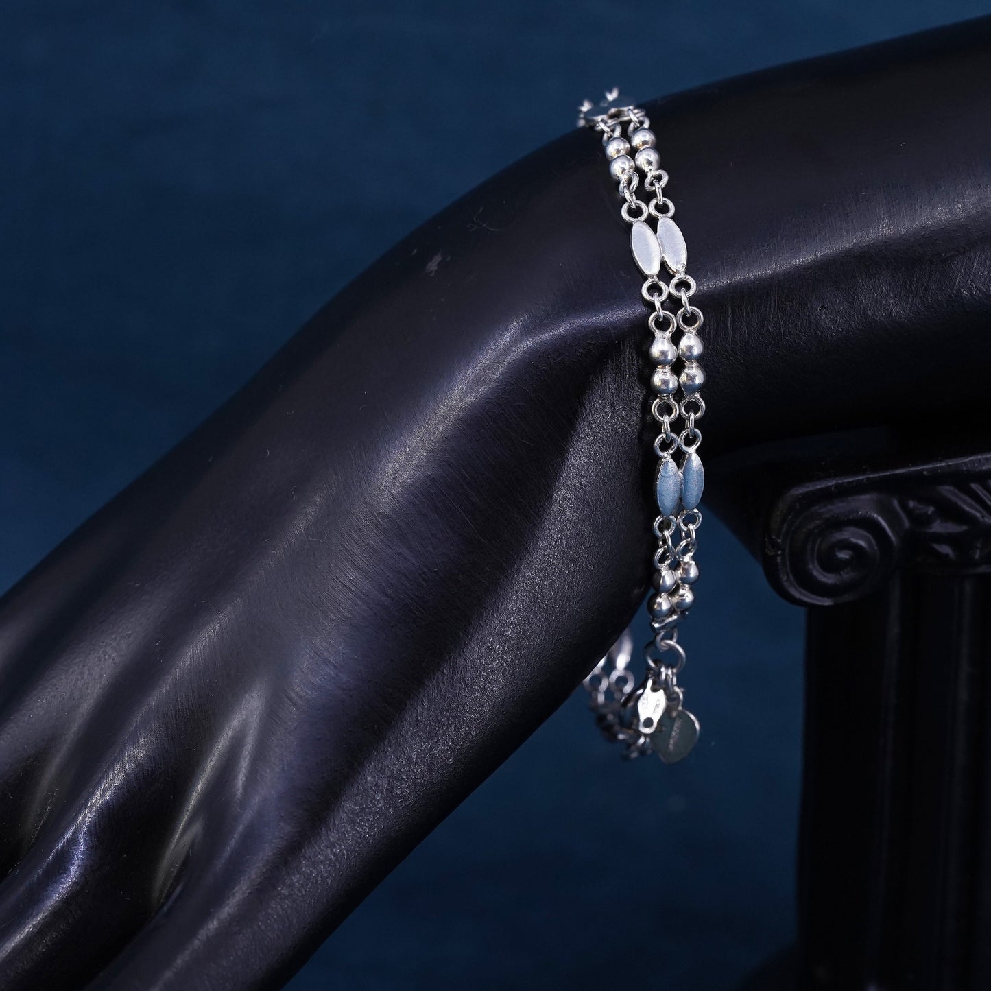 7.25", vintage Mexican Sterling silver handmade chain, 925 beads bracelet
