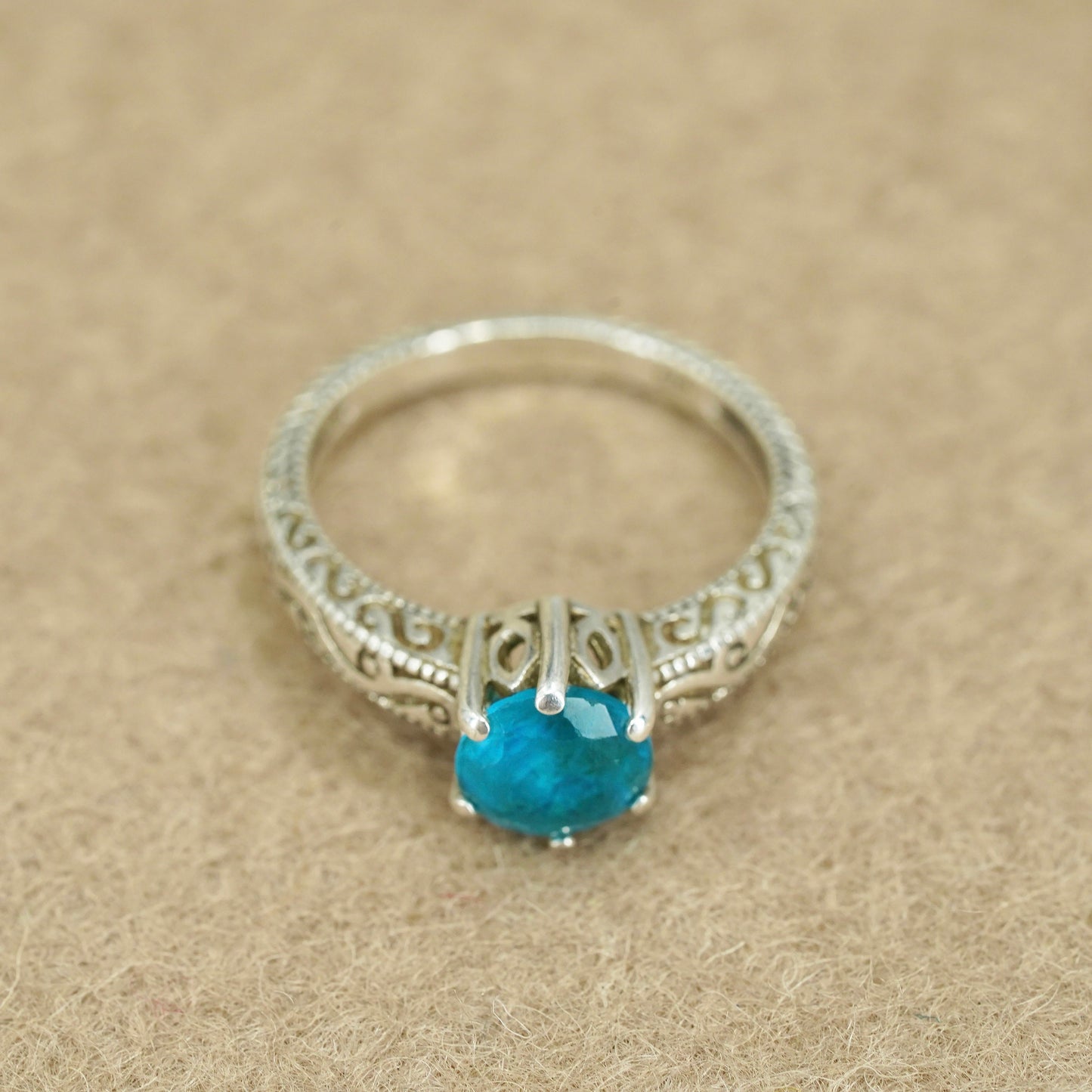 Size 7, vintage Sterling 925 silver handmade ring with blue topaz