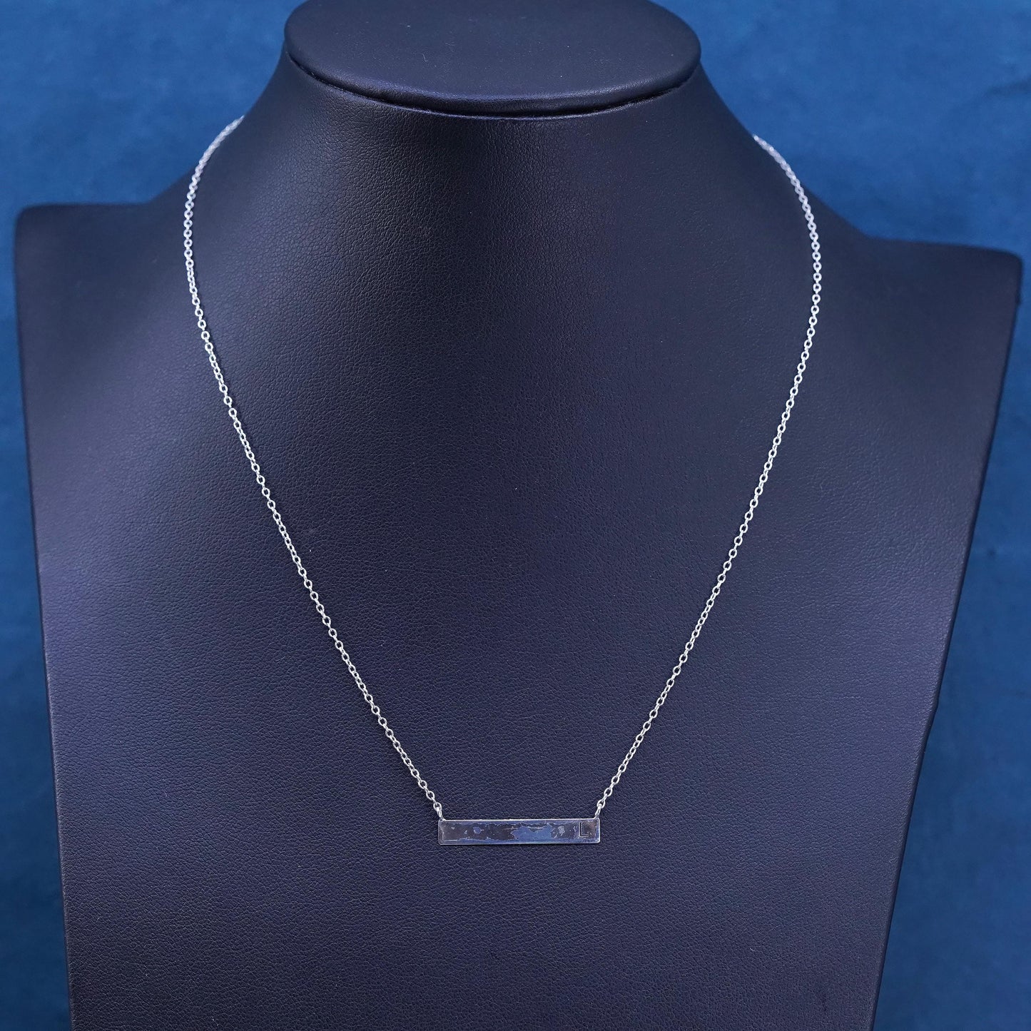 16+2”,, vintage Sterling silver necklace, 925 circle chain bar letter L