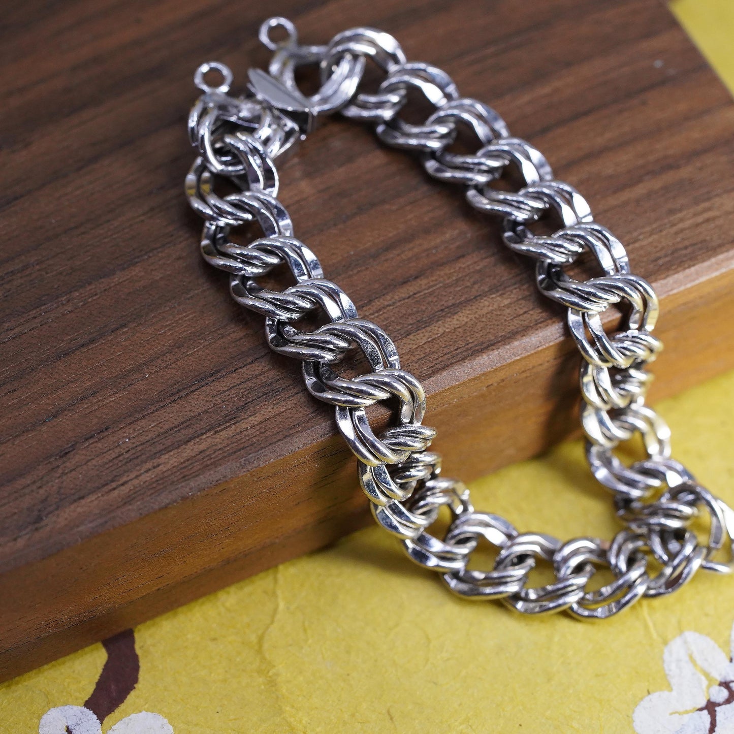 7.5", VTG JB Jacoby Bender Sterling silver double curb bracelet 925 charm chain