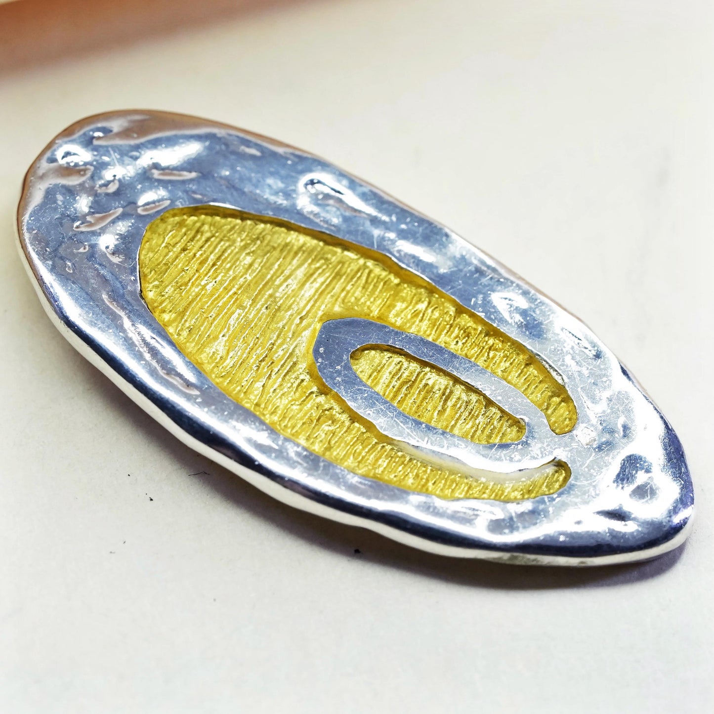 Sterling 925 Silver Abstract Organic pendant, jewelry Two Tone 24K yellow Gold