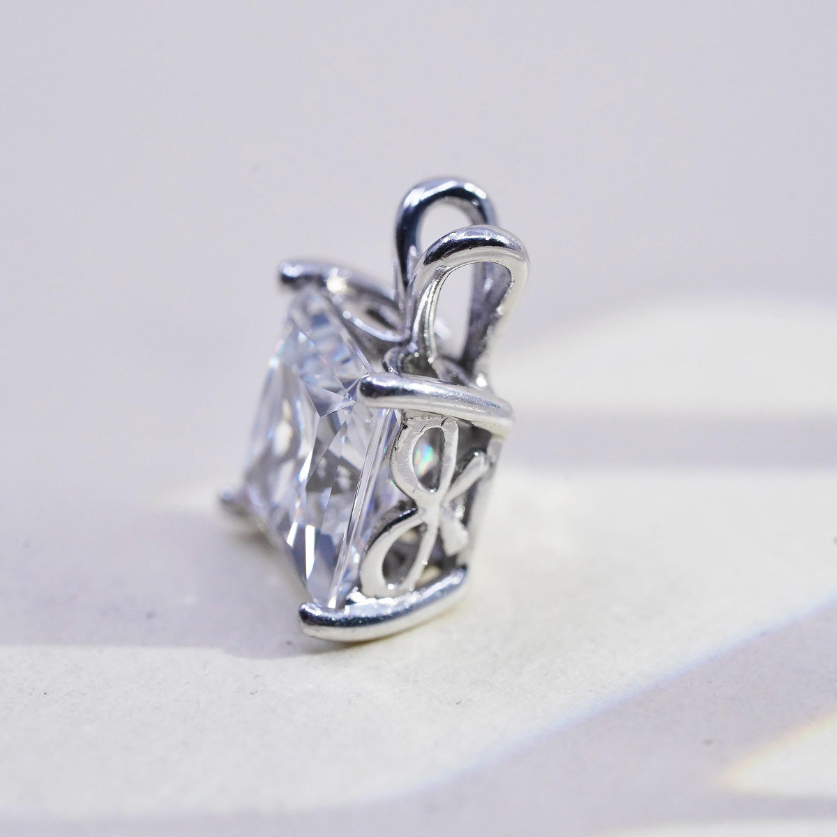 Vintage sterling silver square cz pendant, 925 charm
