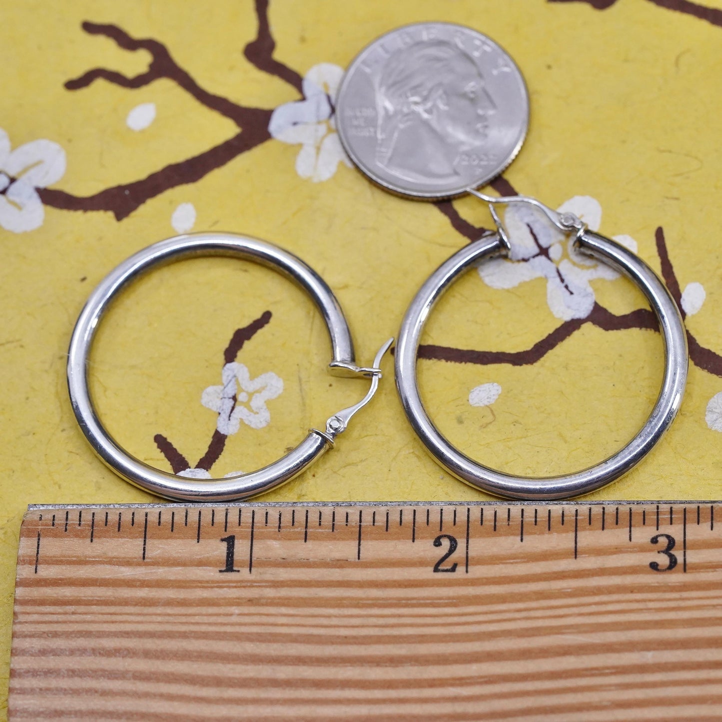 1.25", Vintage Sterling silver handmade earrings, 925 huggie hoops