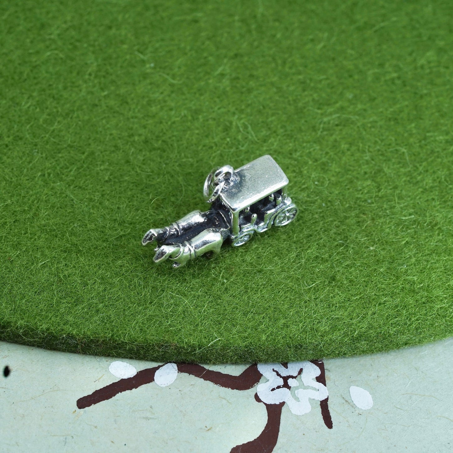 vintage Sterling silver handmade pendant, 925 Horse wagon charm