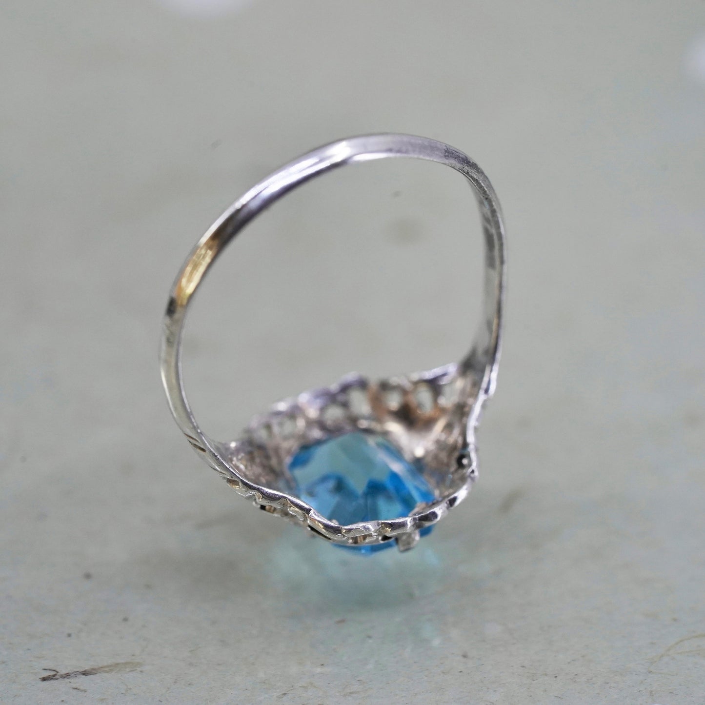 Size 6.5, 925 Sterling silver ring with blue Rhinestone, engagement ring