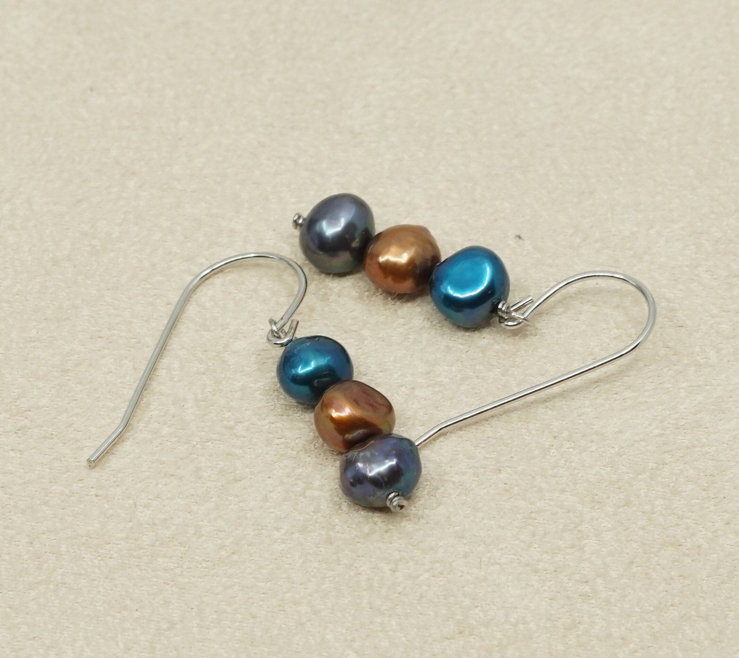 VTG Sterling 925 silver handmade earrings, genuine pearl beads dangle