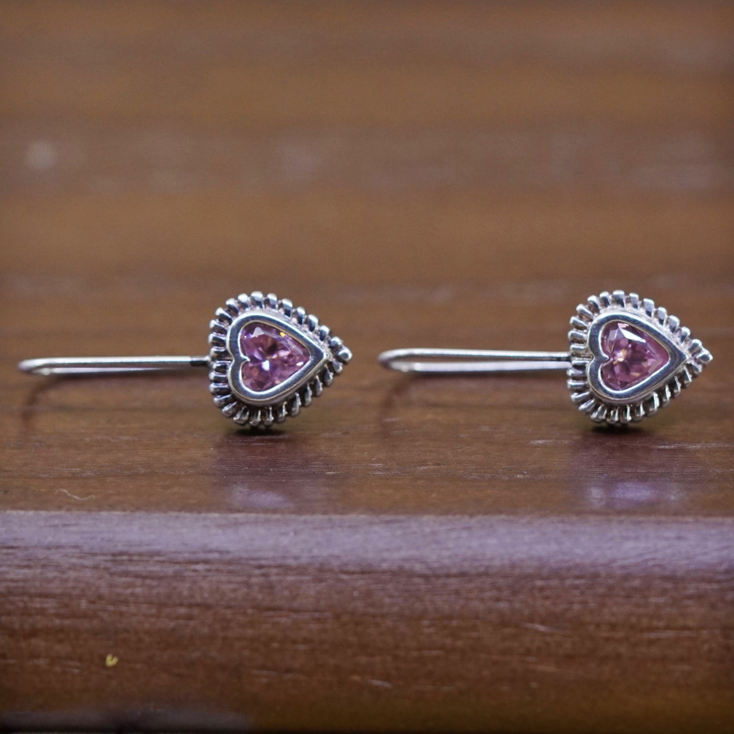 Vintage Sterling 925 silver handmade heart earrings with crystal and beads
