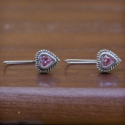Vintage Sterling 925 silver handmade heart earrings with crystal and beads