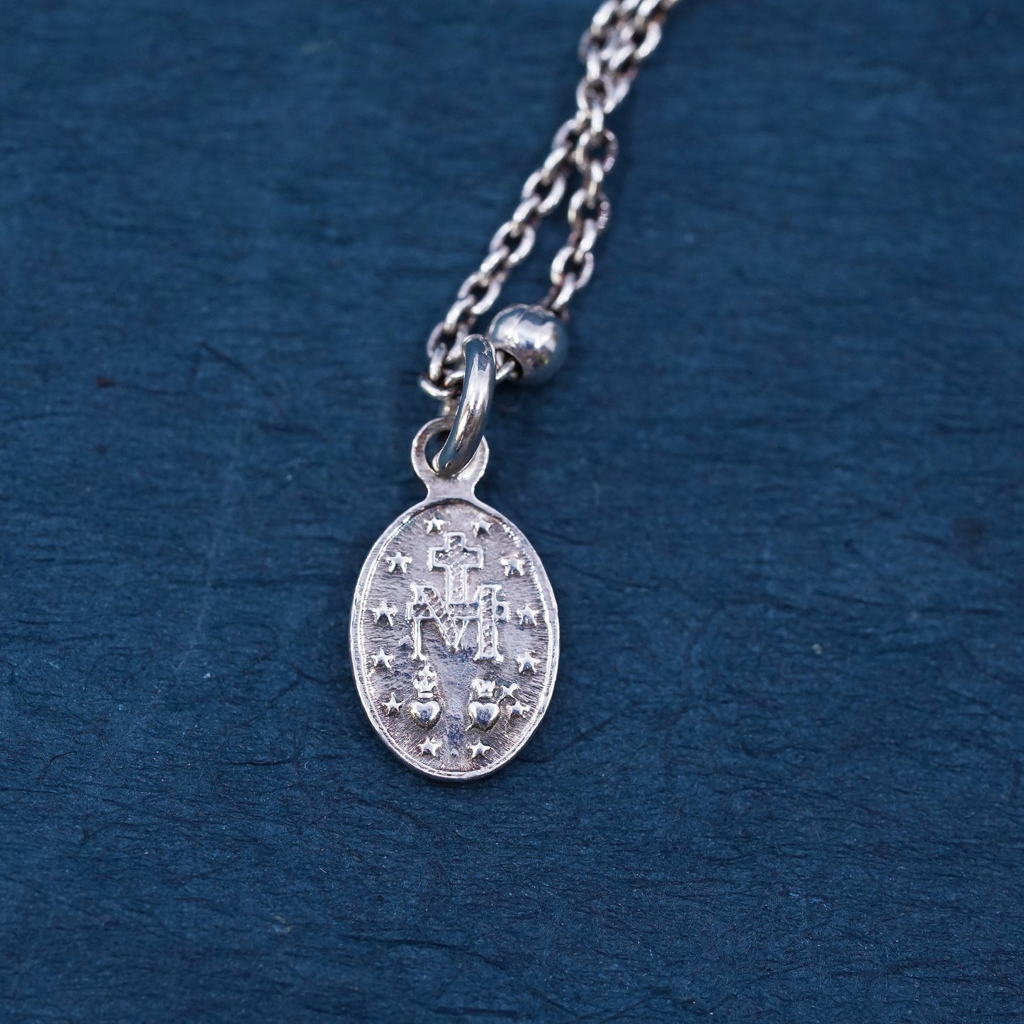 7", Sterling silver bracelet, 925 circle chain beads heart Virgin Mary Charms