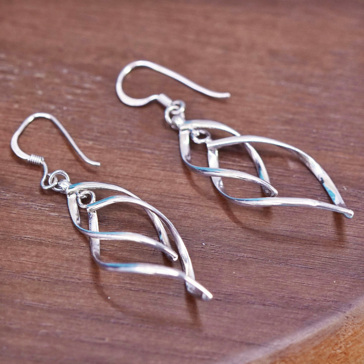 Vintage sterling silver handmade earrings, modern 925 twisted hoops