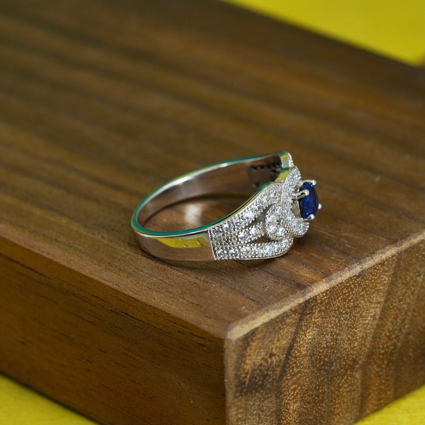 Size 8, vintage Sterling silver handmade ring, 925 band with sapphire clear Cz