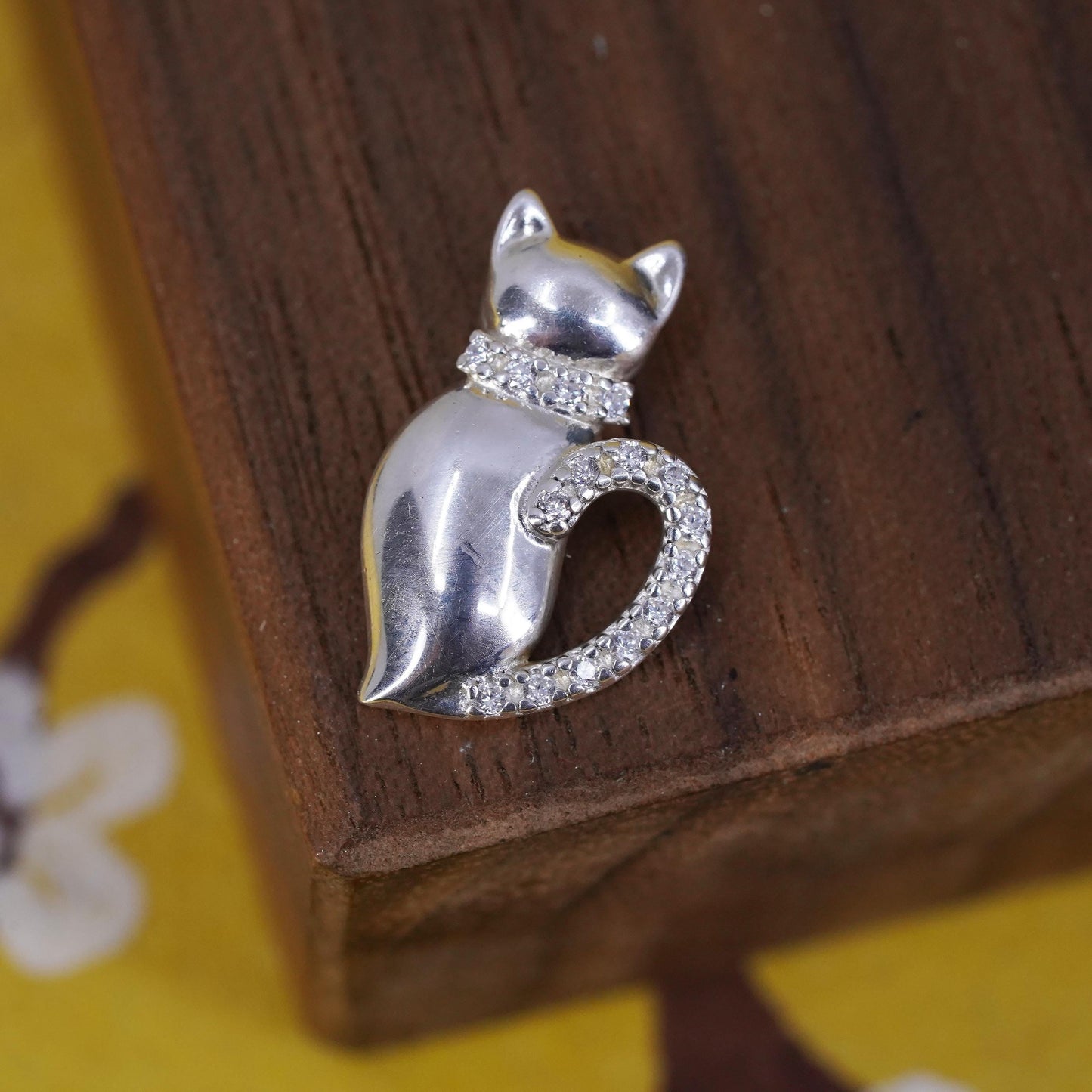Vintage Sterling silver handmade pendant, 925 cat, kitty charm