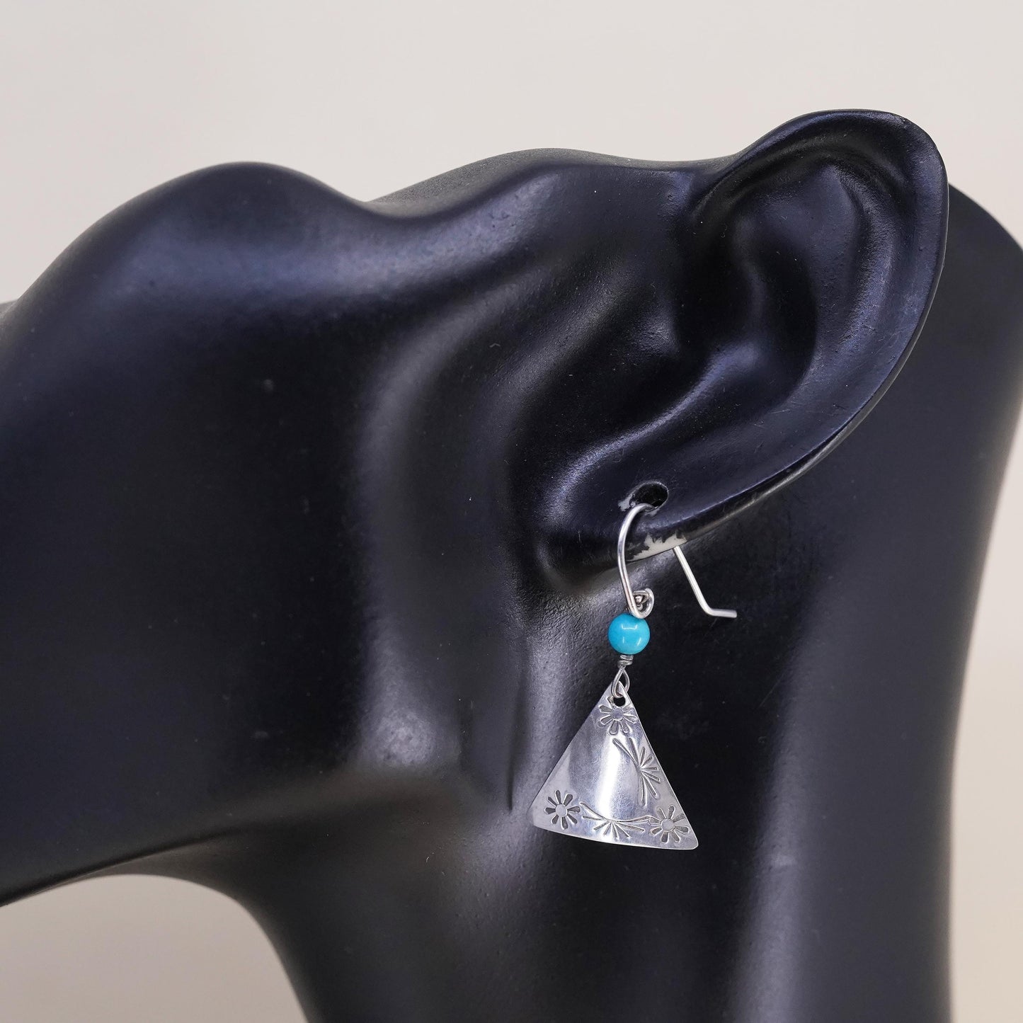 Southwestern sterling silver 925 handmade triangular earrings turquoise beads