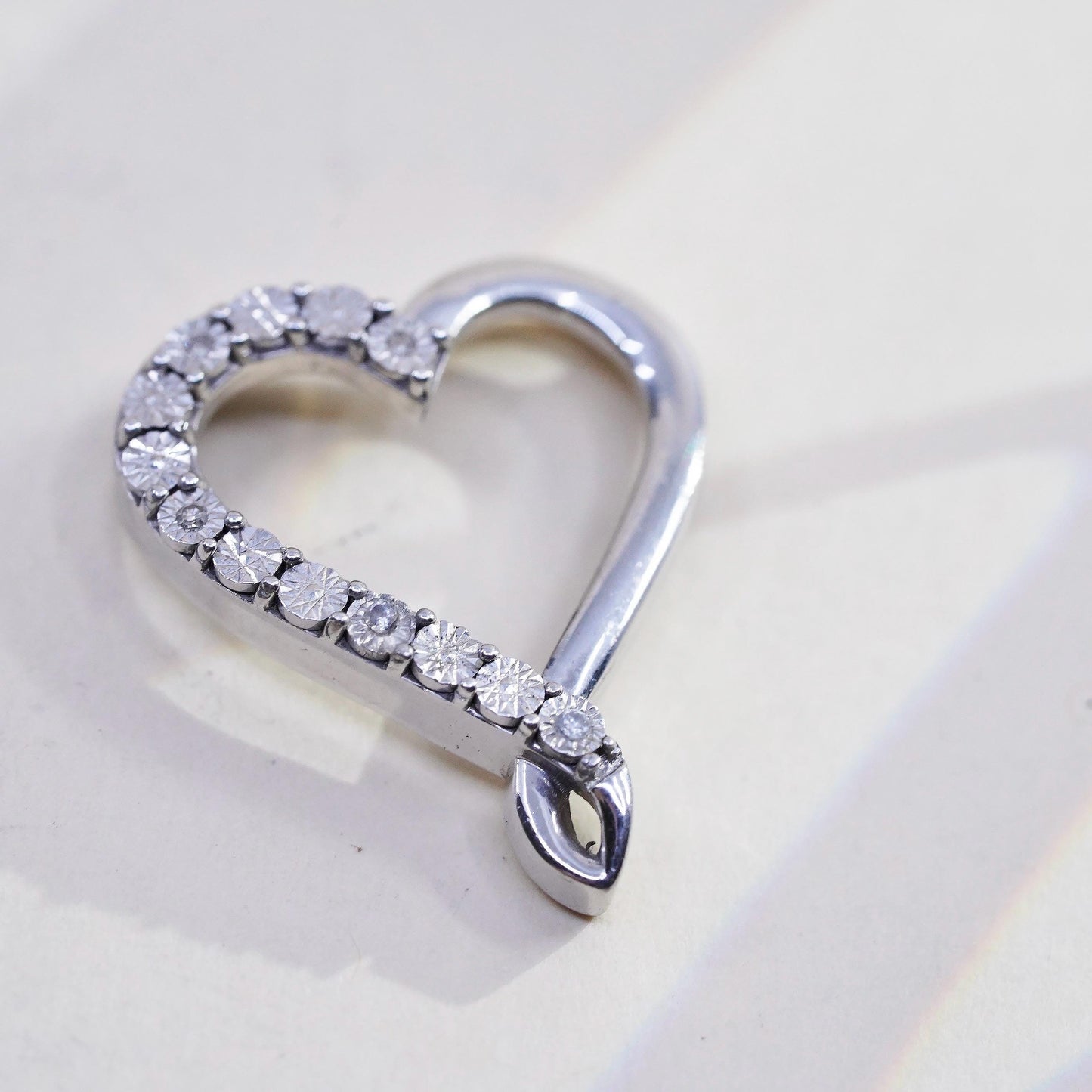 Vinatge DJC Sterling silver Pendant, 925 silver heart Pendant with real diamond