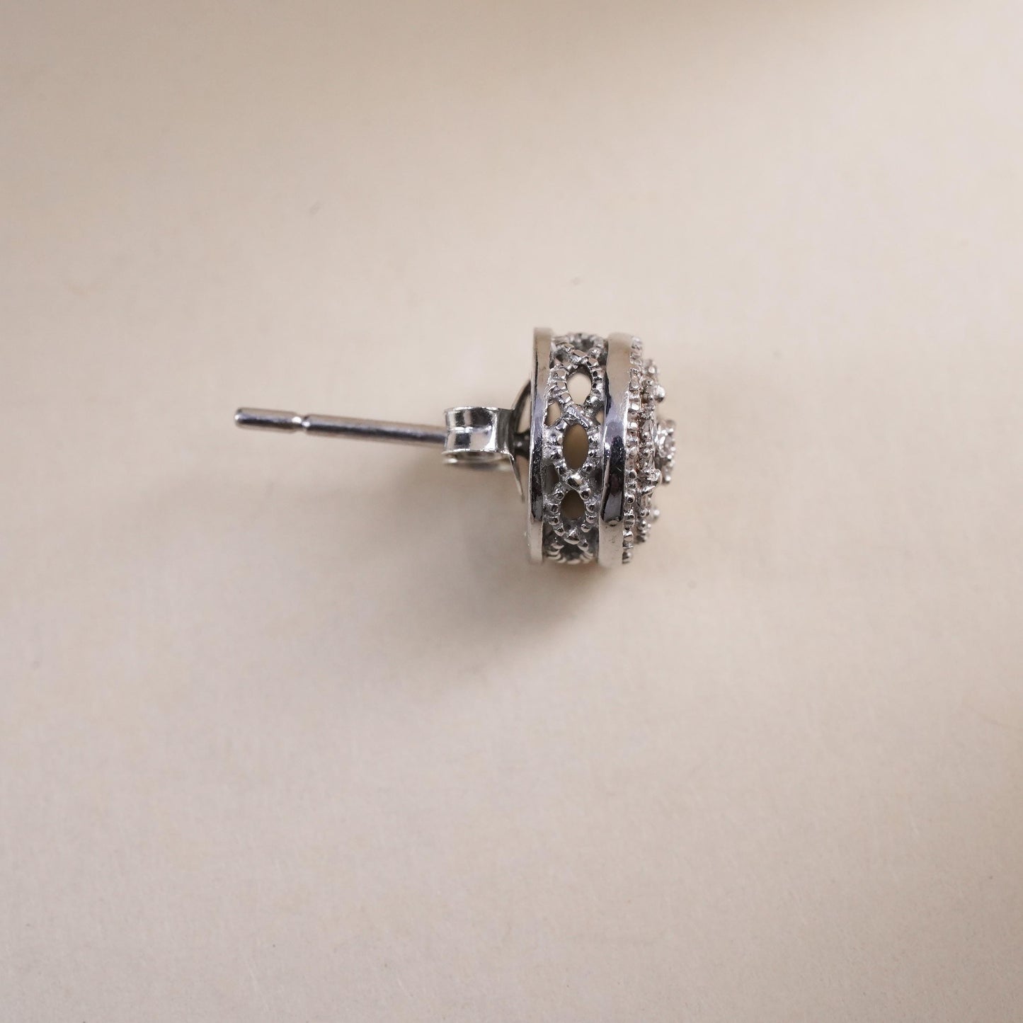 Vintage SK9 single earring. Sterling 925 silver stud with cluster diamonds