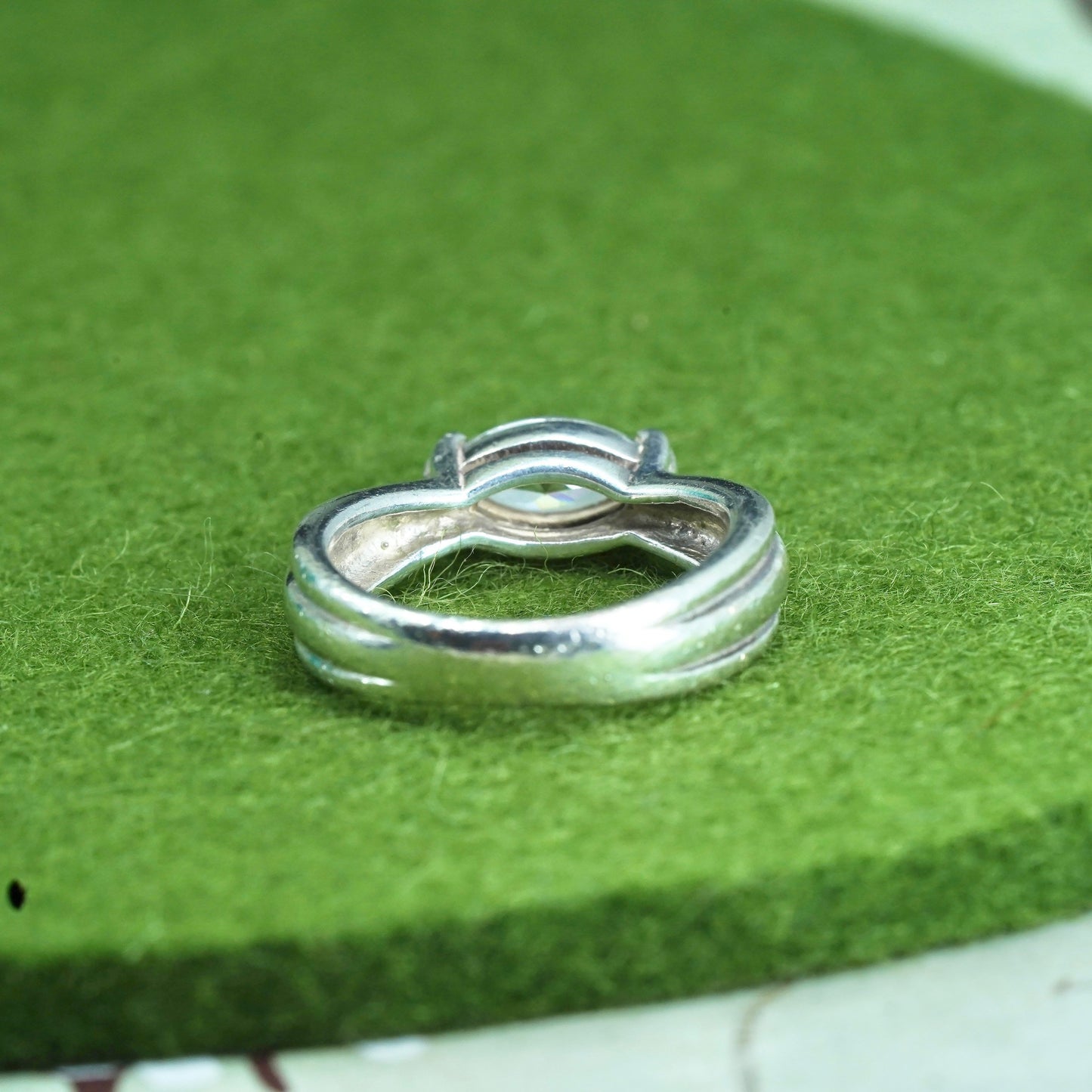 Size 7, sterling silver handmade ring, stamped 925, engagement band with cz
