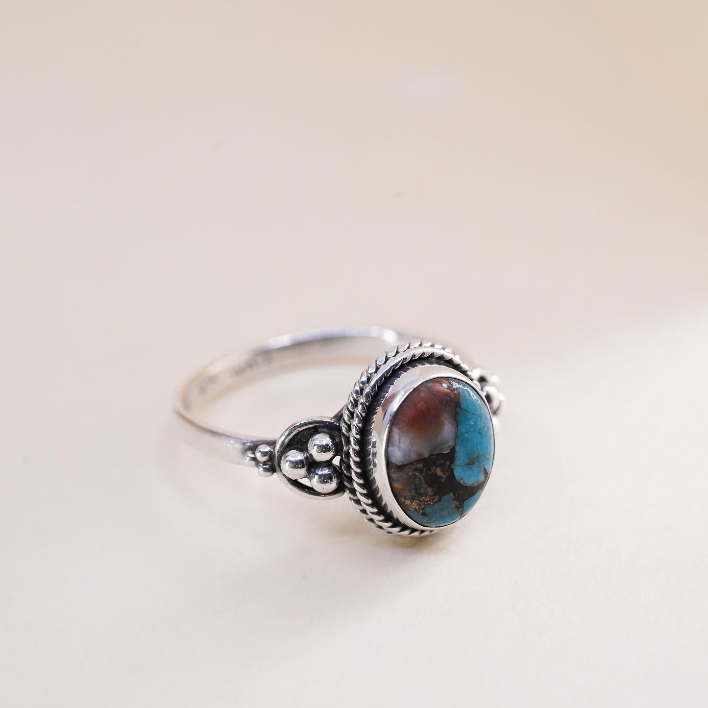 Size 8, southwestern sterling silver ring, handmade 925 silver ring turquoise