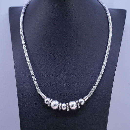 18+2" 4mm, vintage bold Sterling silver necklace, 925 wheat chain beads pendant