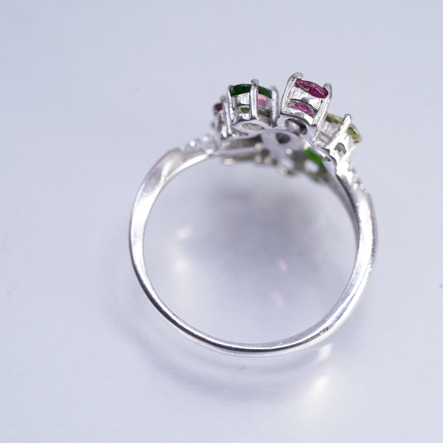 size 9.75, 925 Sterling Silver Ring, Garnet Peridot Citrine CZ Cocktail Ring