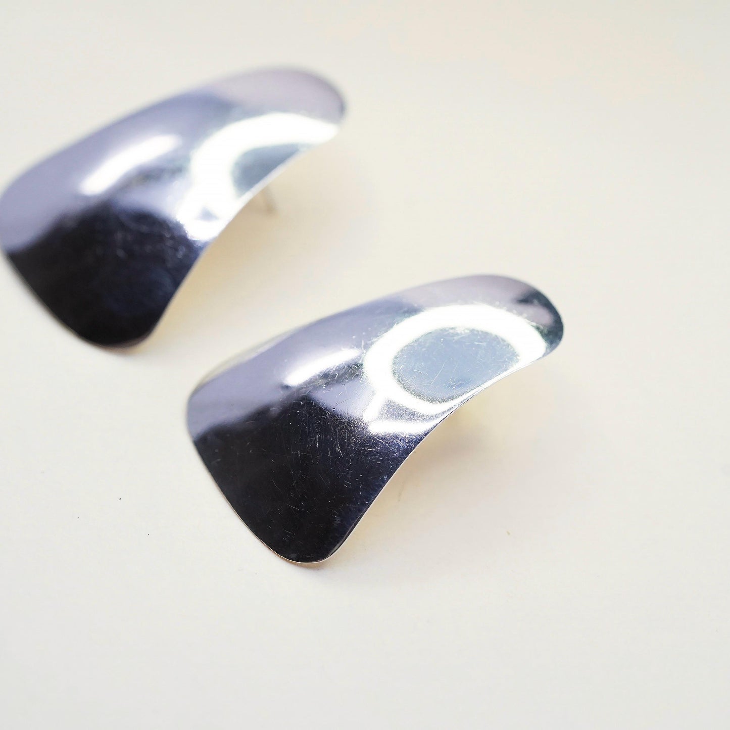 Vintage Sterling Silver Modernist Curved Earrings, Sculptural Statement Studs