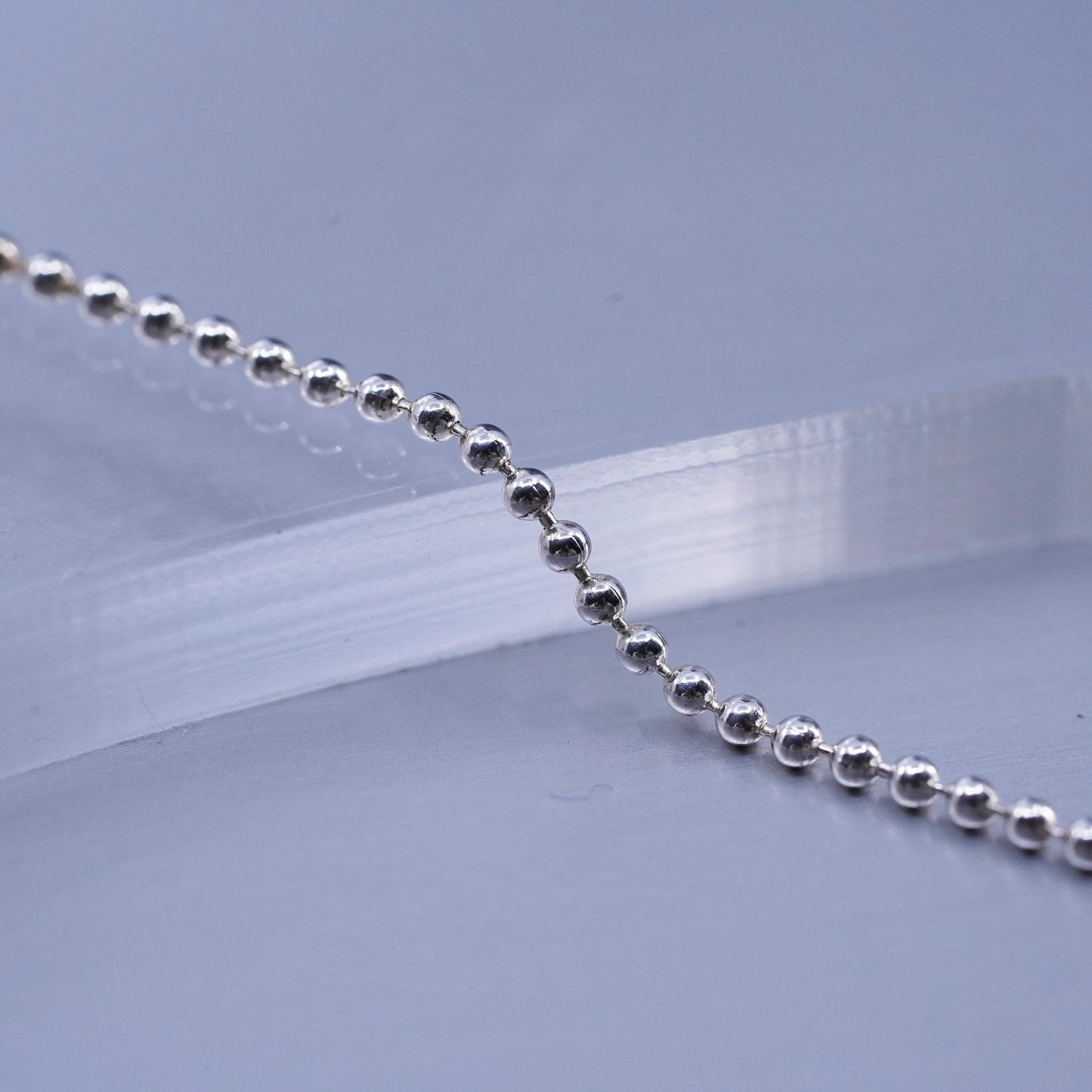 18” 1mm, vintage Italy Sterling 925 silver bead chain necklace