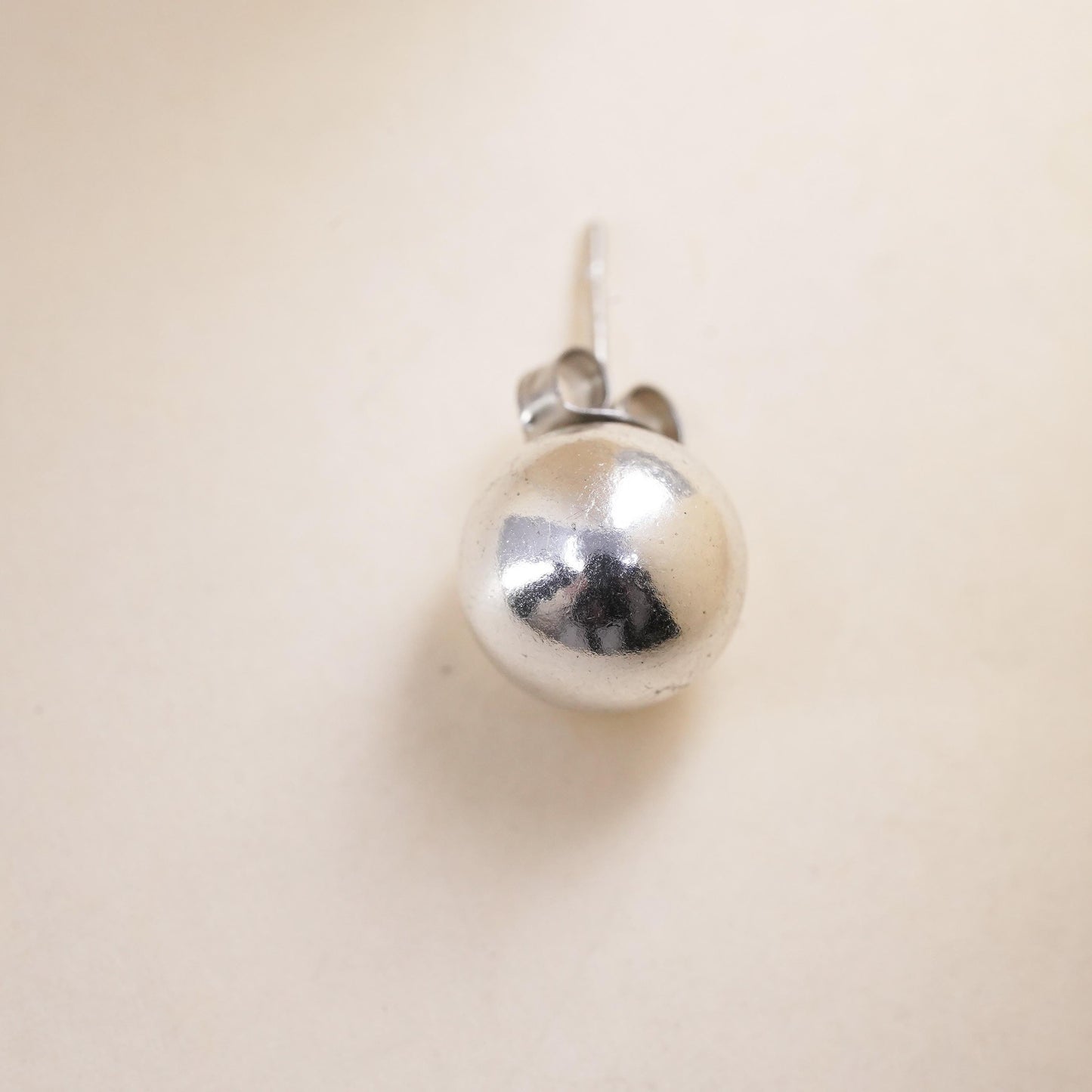 Vintage handmade single earring. Sterling 925 silver 10mm beads stud