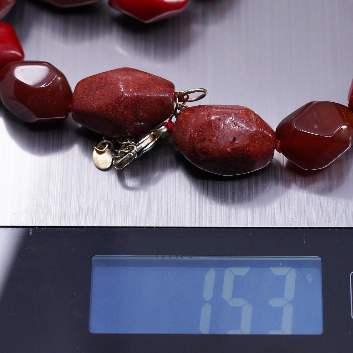 20+1", LUC Vermeil Gold Sterling 925 Silver necklace coral carnelian nuggets