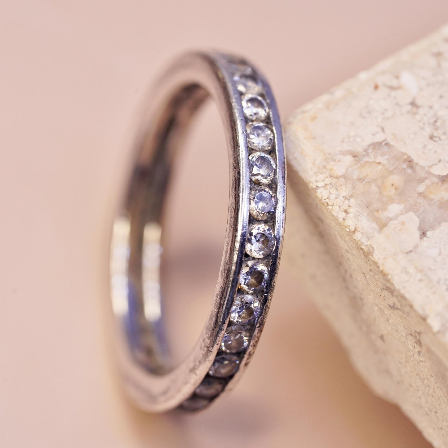 Size 10, vintage sterling silver ring with cluster Cz, statement band