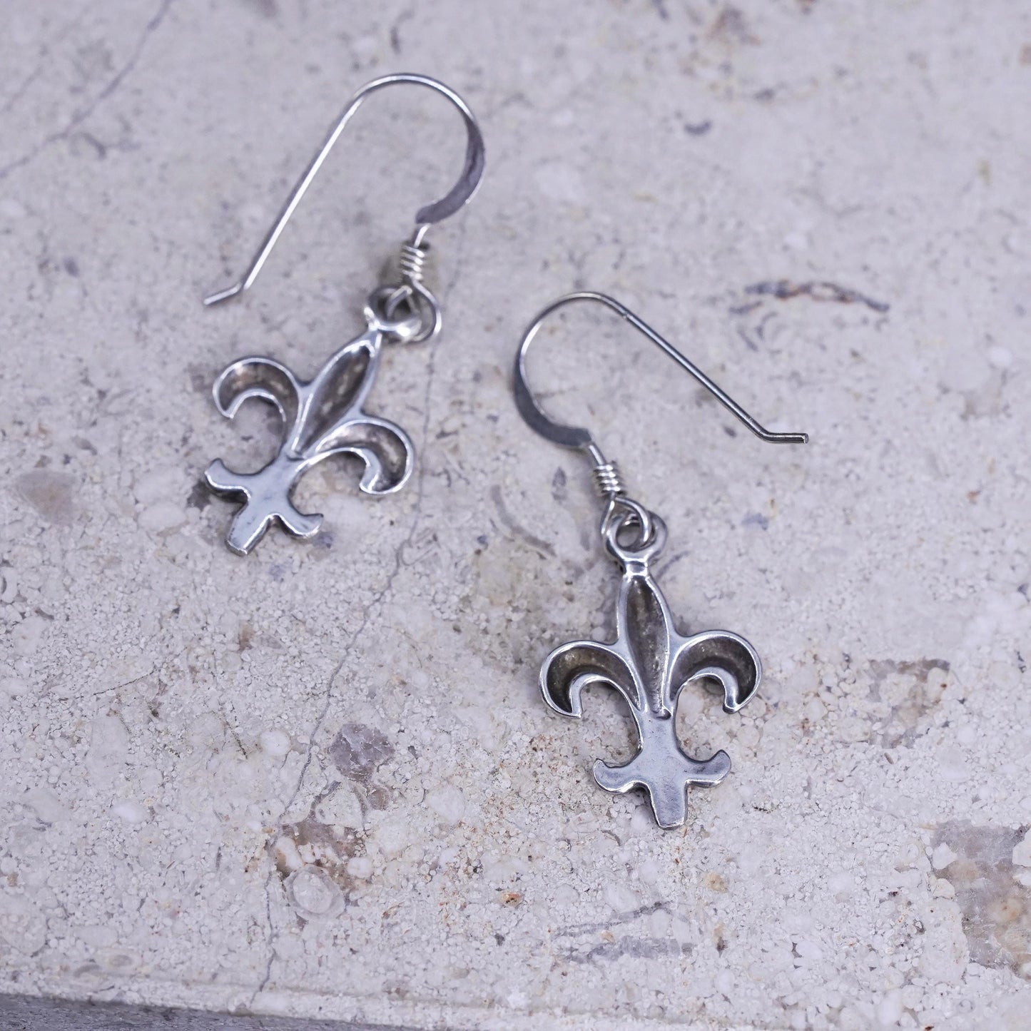 Vintage Sterling silver handmade earrings, 925 French fleur-de-lis drops