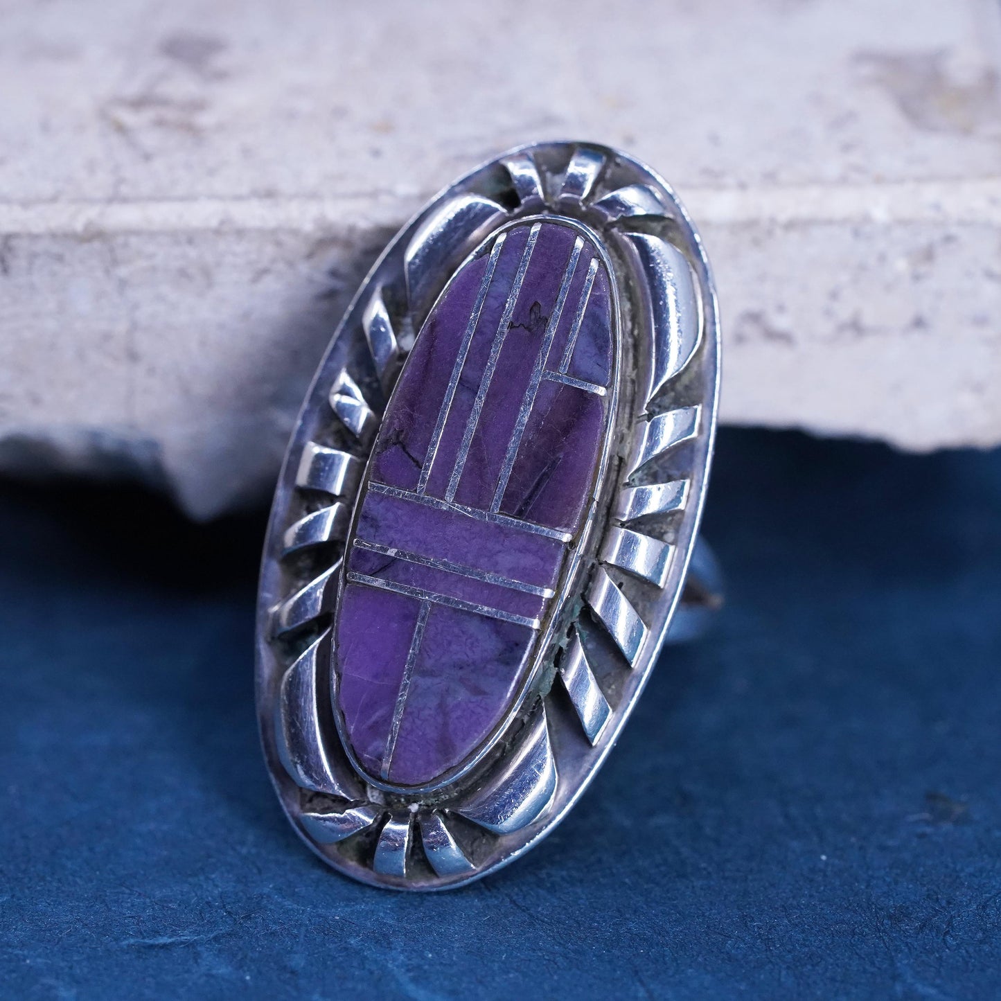 Size 7.5, VTG Navajo Margaret Lee ML Sterling 925 silver ring, Native American