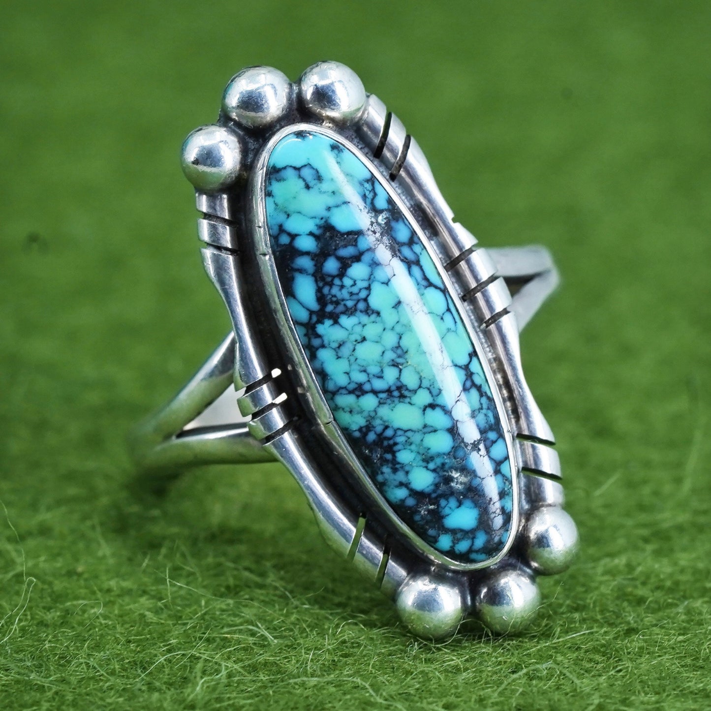 Size 8.5, Navajo sterling silver ring, Native American 925 silver ring turquoise
