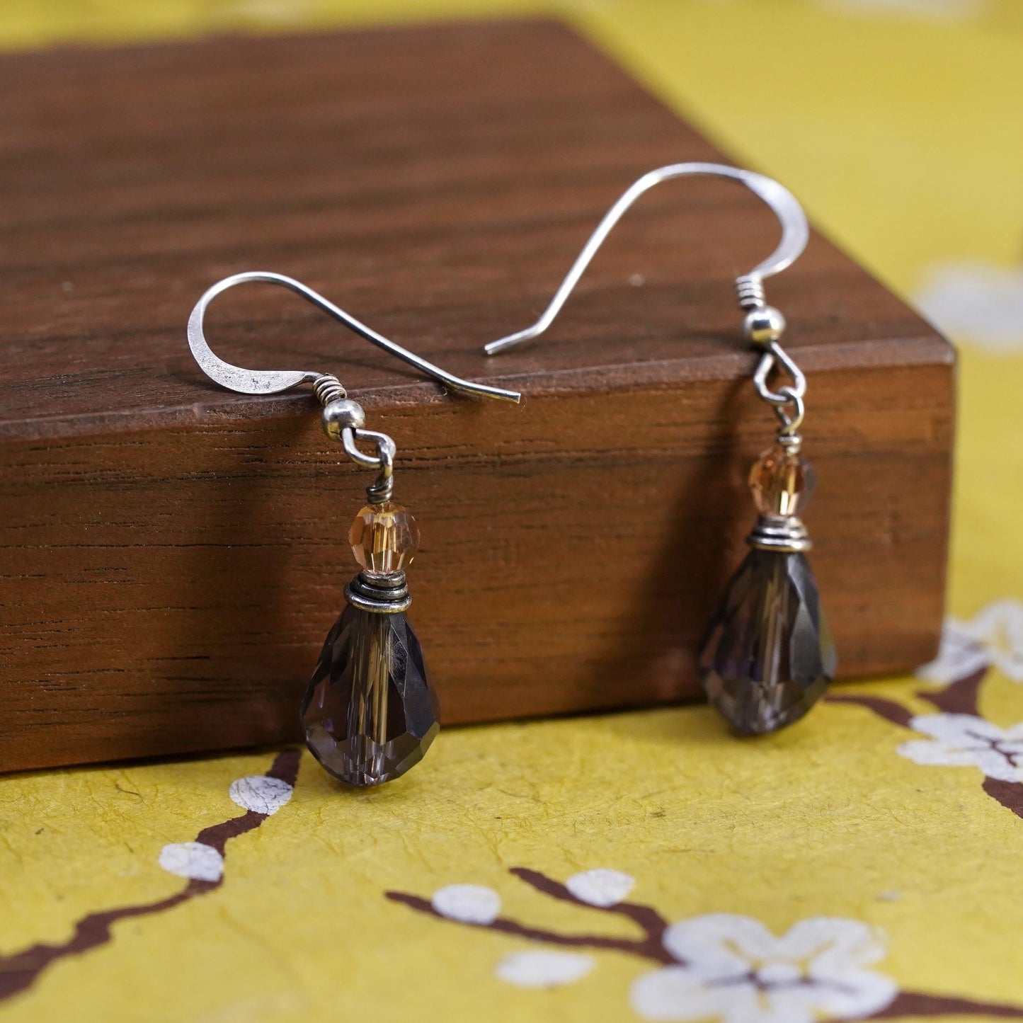 Vintage Sterling 925 silver handmade earrings with teardrop amethyst