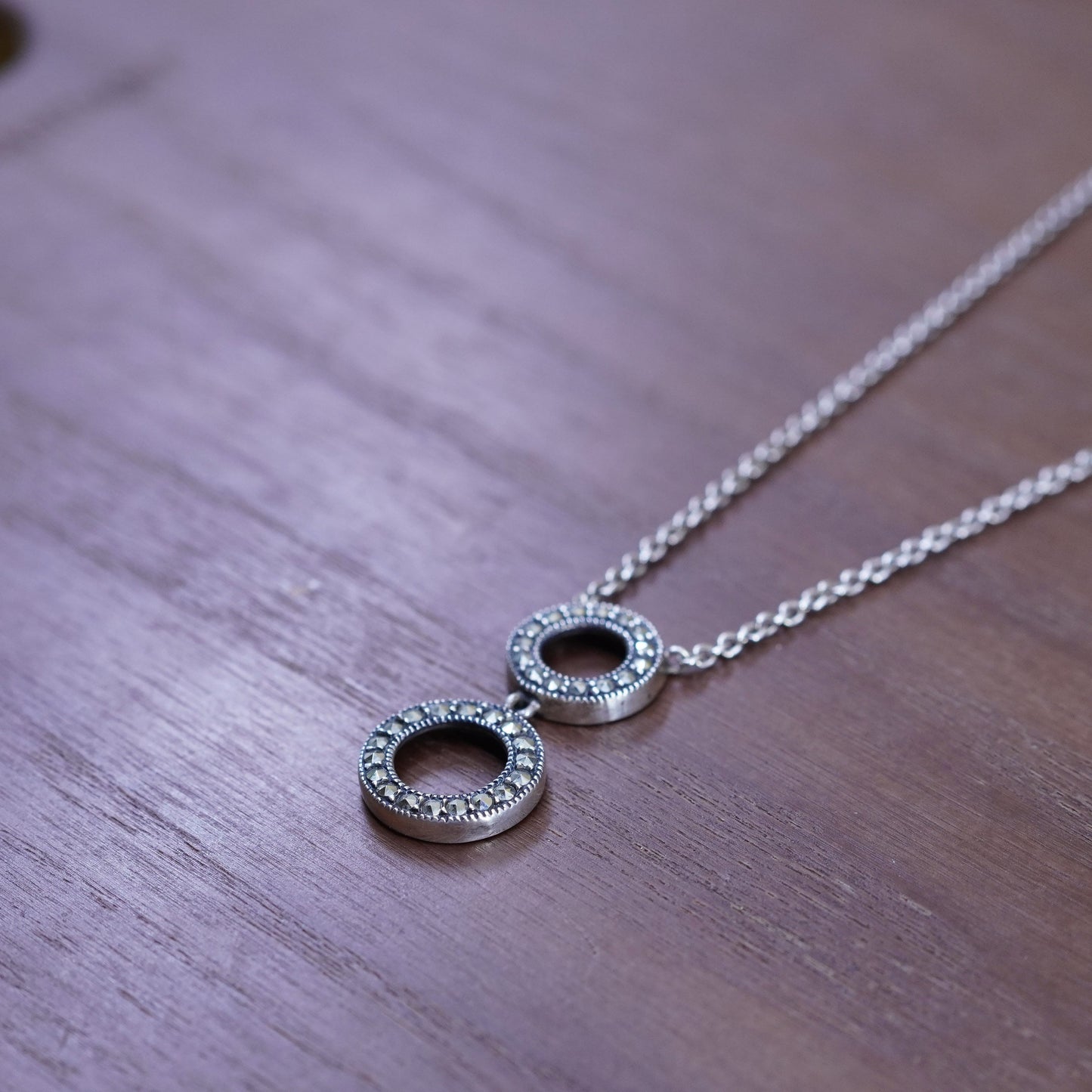 16”, Judith Jack Sterling silver necklace, 925 chain circle pendant marcasite