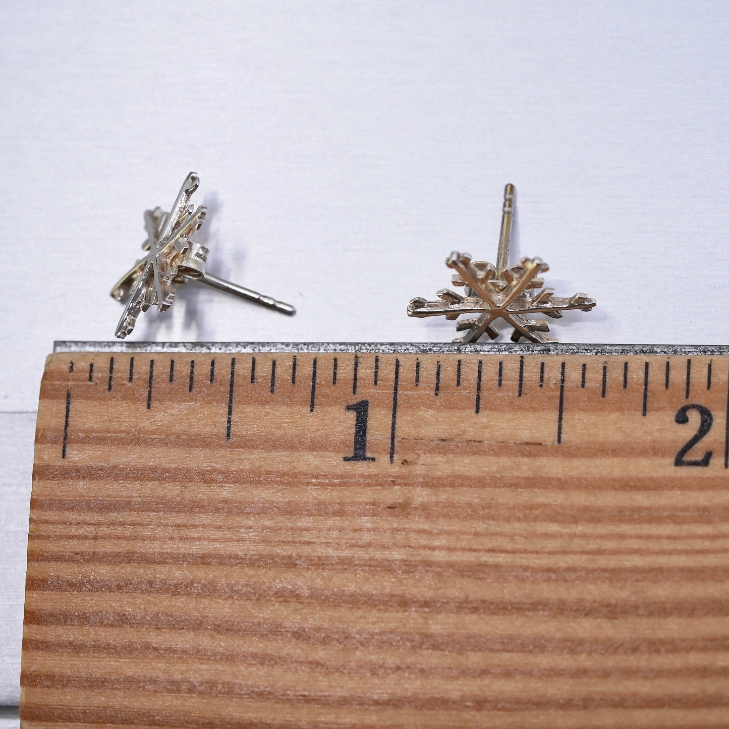 Vintage Sterling silver handmade earrings, 925 snowflake studs with cz