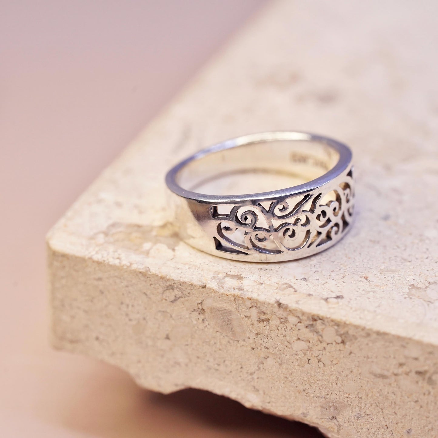 Size 6, vintage Sterling silver handmade ring, 925 Filigree swirl band