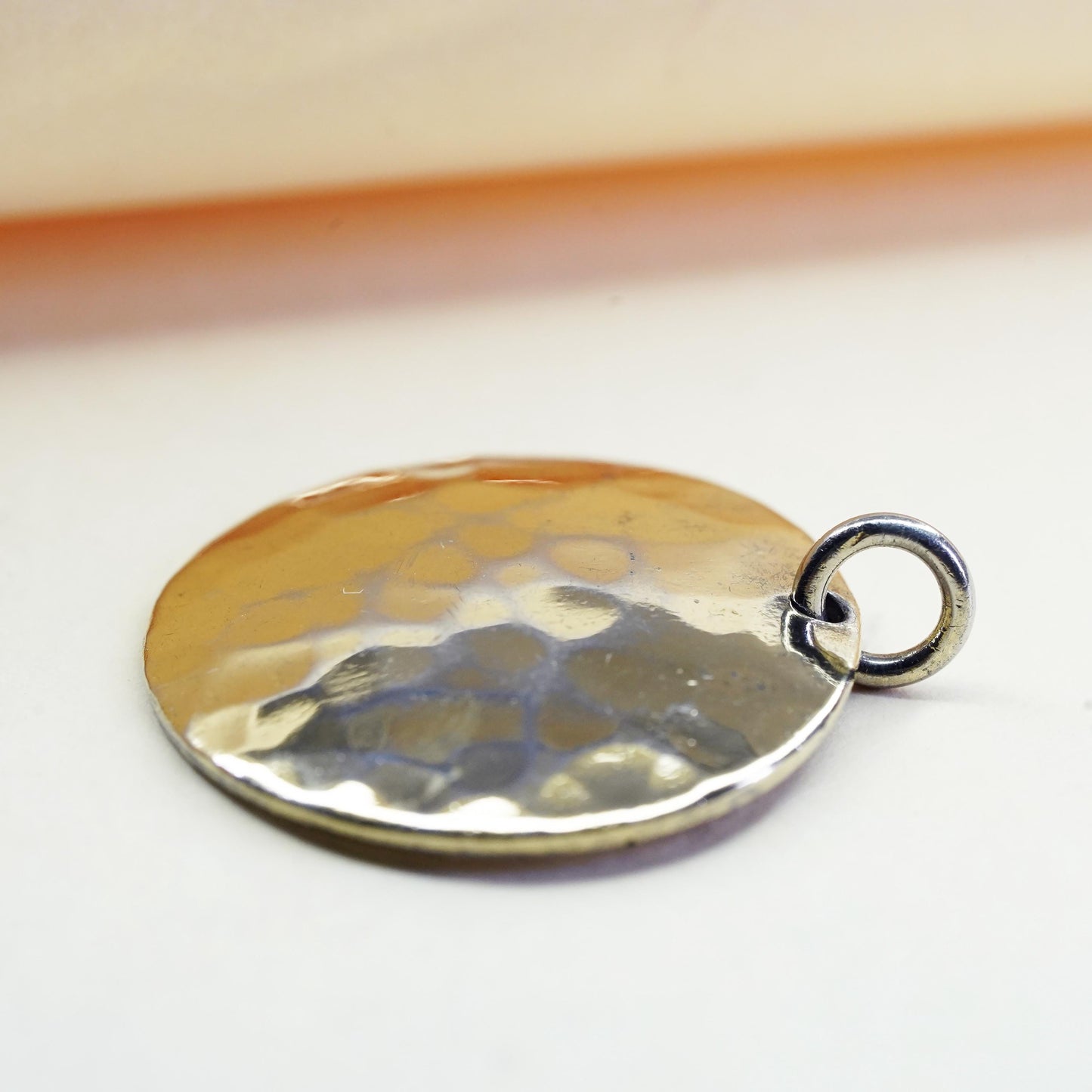Vintage gold plated Sterling silver handmade pendant, 925 hammered tag charm