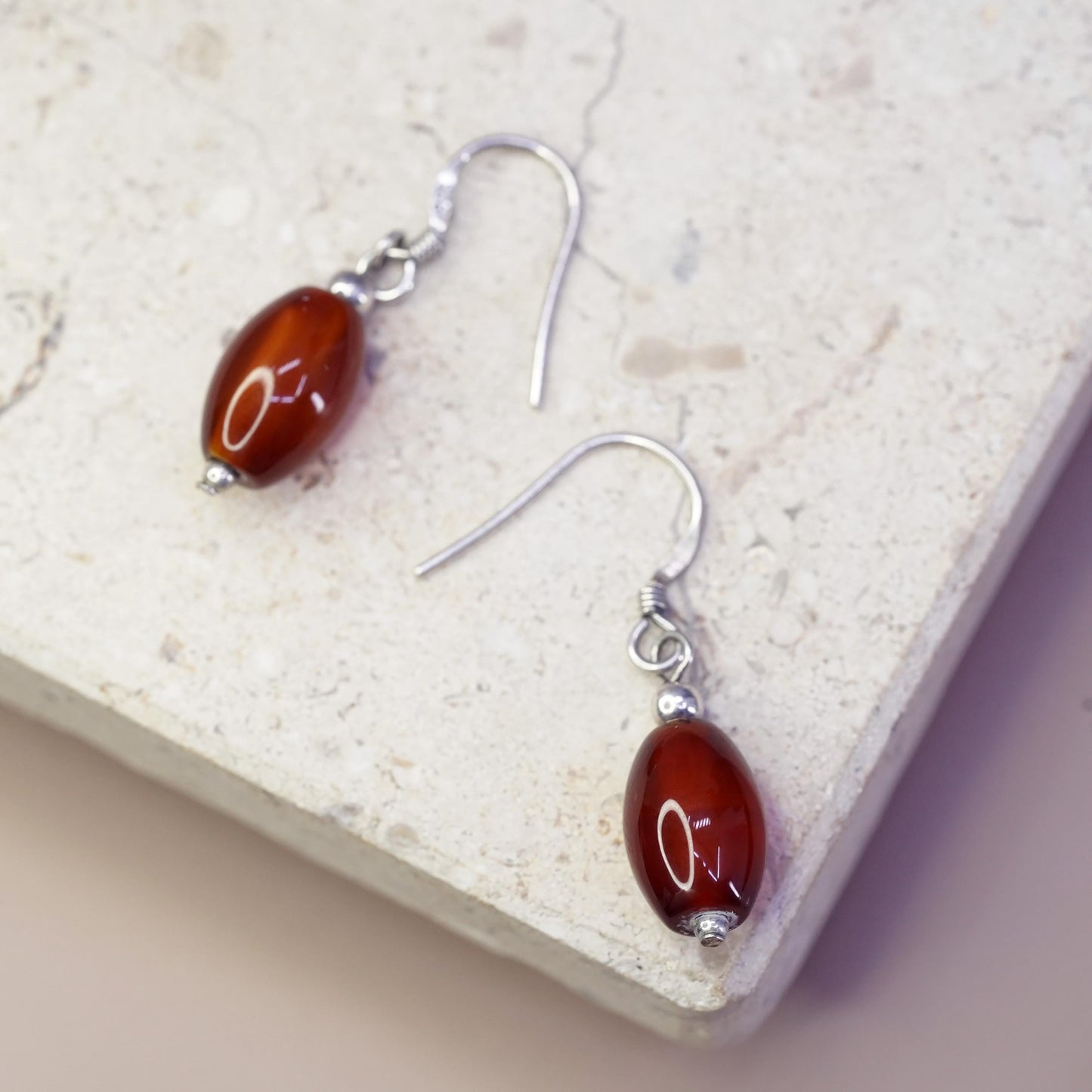 Vintage Sterling 925 silver handmade earrings with carnelian