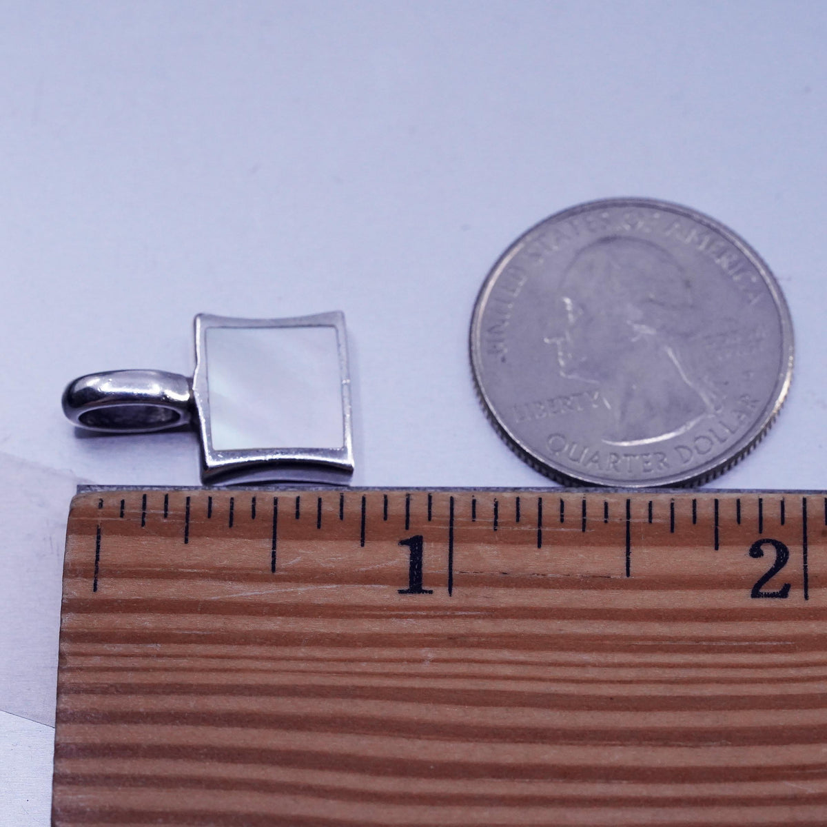 Vintage sterling 925 silver square pendant with mother of pearl inlay