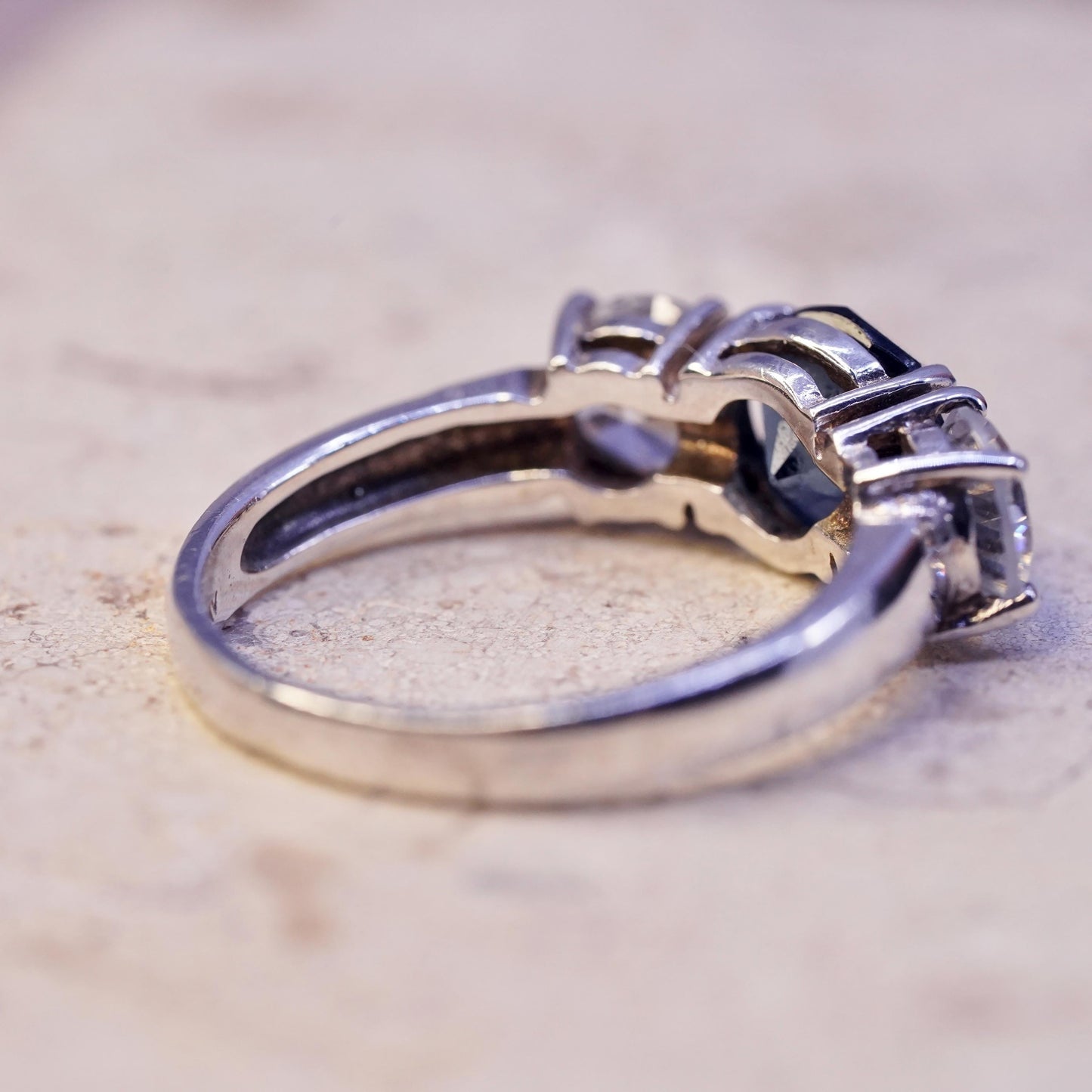 Size 9.25, vintage sterling 925 silver handmade ring with blue topaz