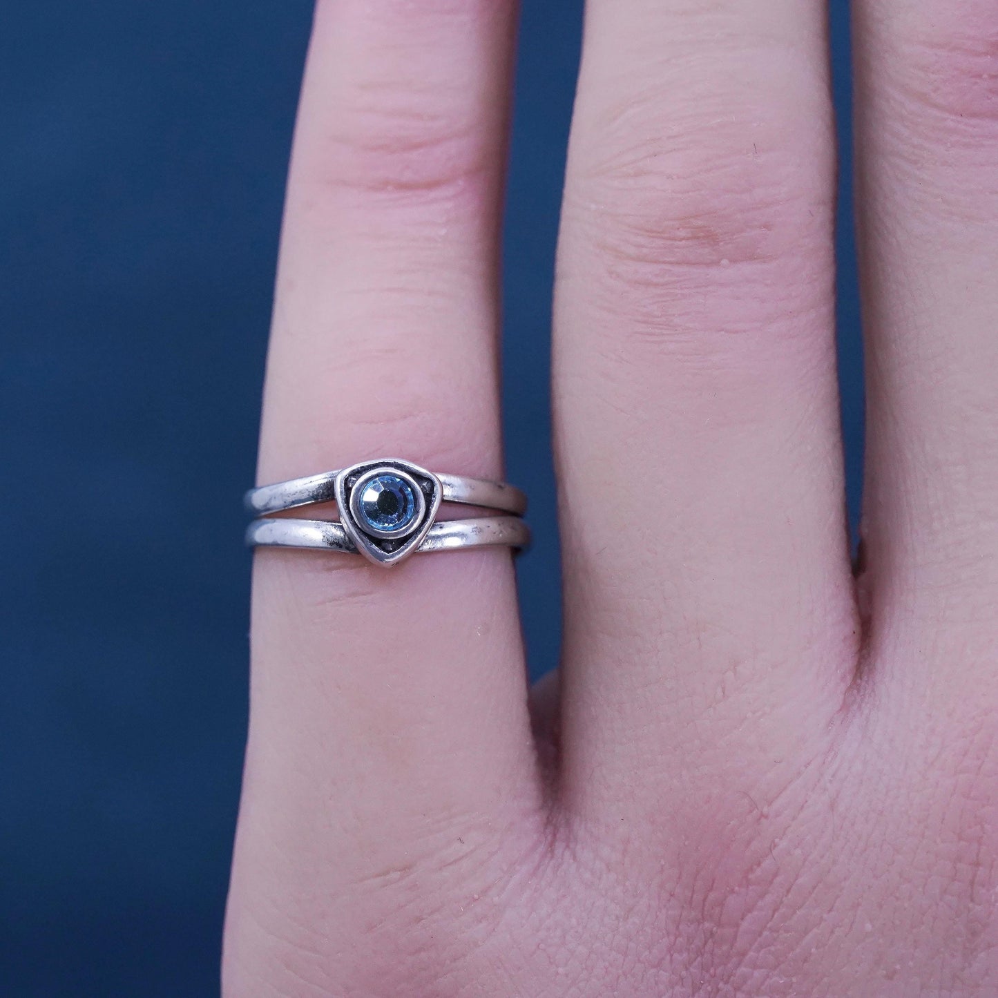 Size 2.25, vintage Sterling silver handmade ring, 925 band with boue crystal