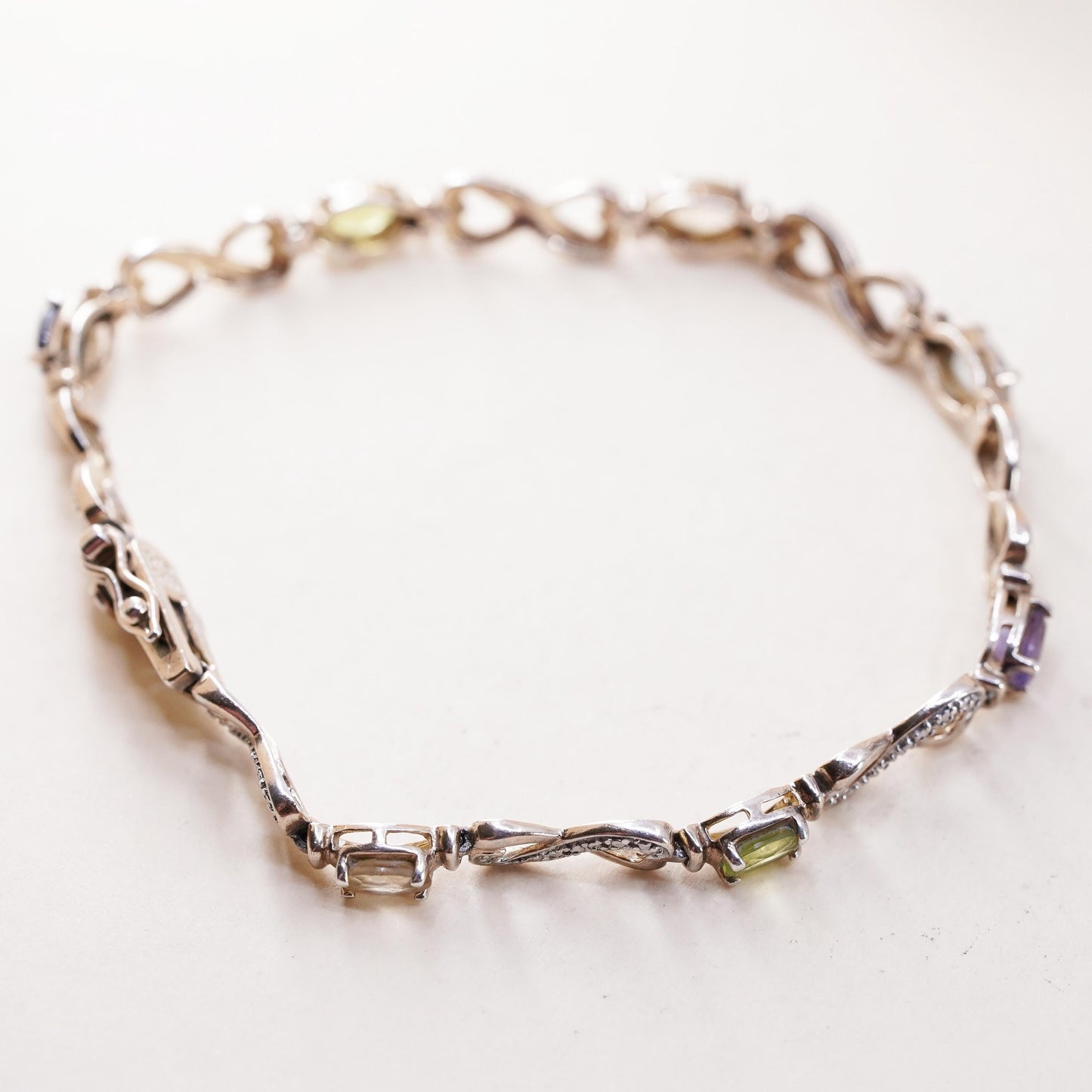7.5”, vermeil gold sterling 925 silver tennis bracelet, peridot citrine topaz