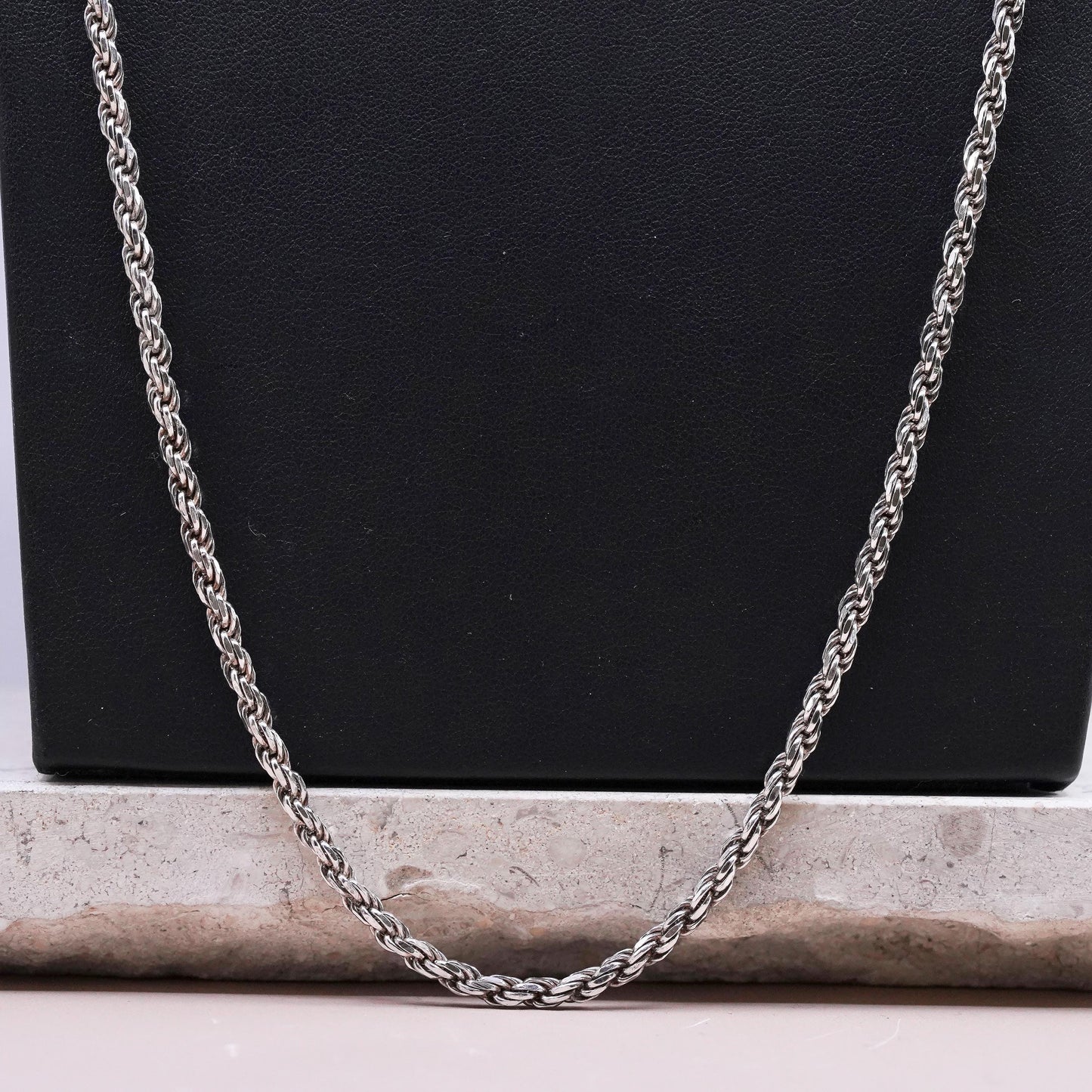 30", 3mm, vintage Sterling silver handmade necklace, 925 diamond cut rope chain