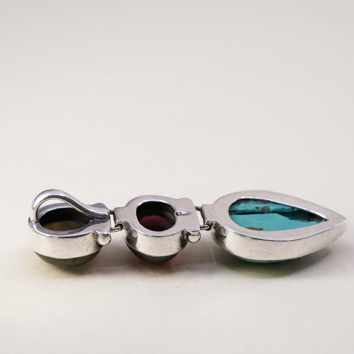 Native American Sterling 925 silver teardrop turquoise pendant labradorite